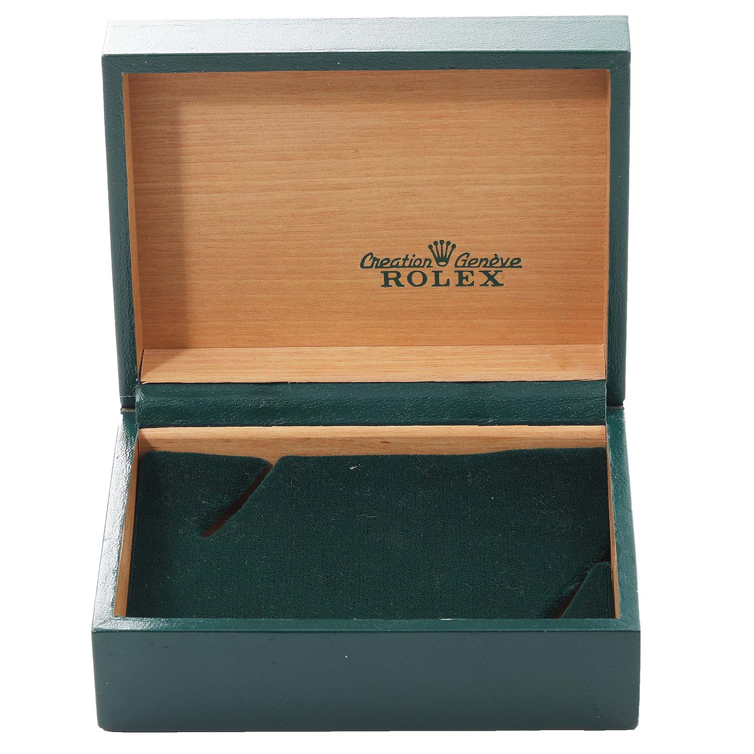 This image shows an open Rolex Datejust 16233 Men's Steel and Gold (two tone) Blue Dial 16233 Men's Steel and Gold (two tone) Blue Dial watch box from a front angle.