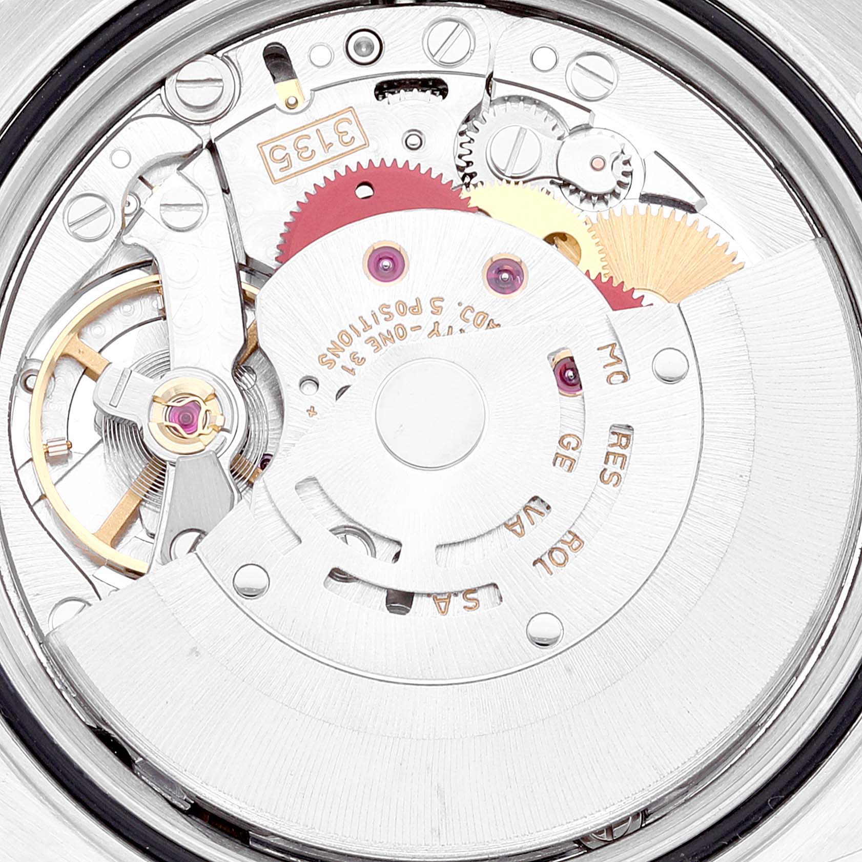 This image shows the internal mechanics and movement parts of the Rolex Datejust 16233 Men's Steel and Gold (two tone) Blue Dial 16233 Men's Steel and Gold (two tone) Blue Dial watch.