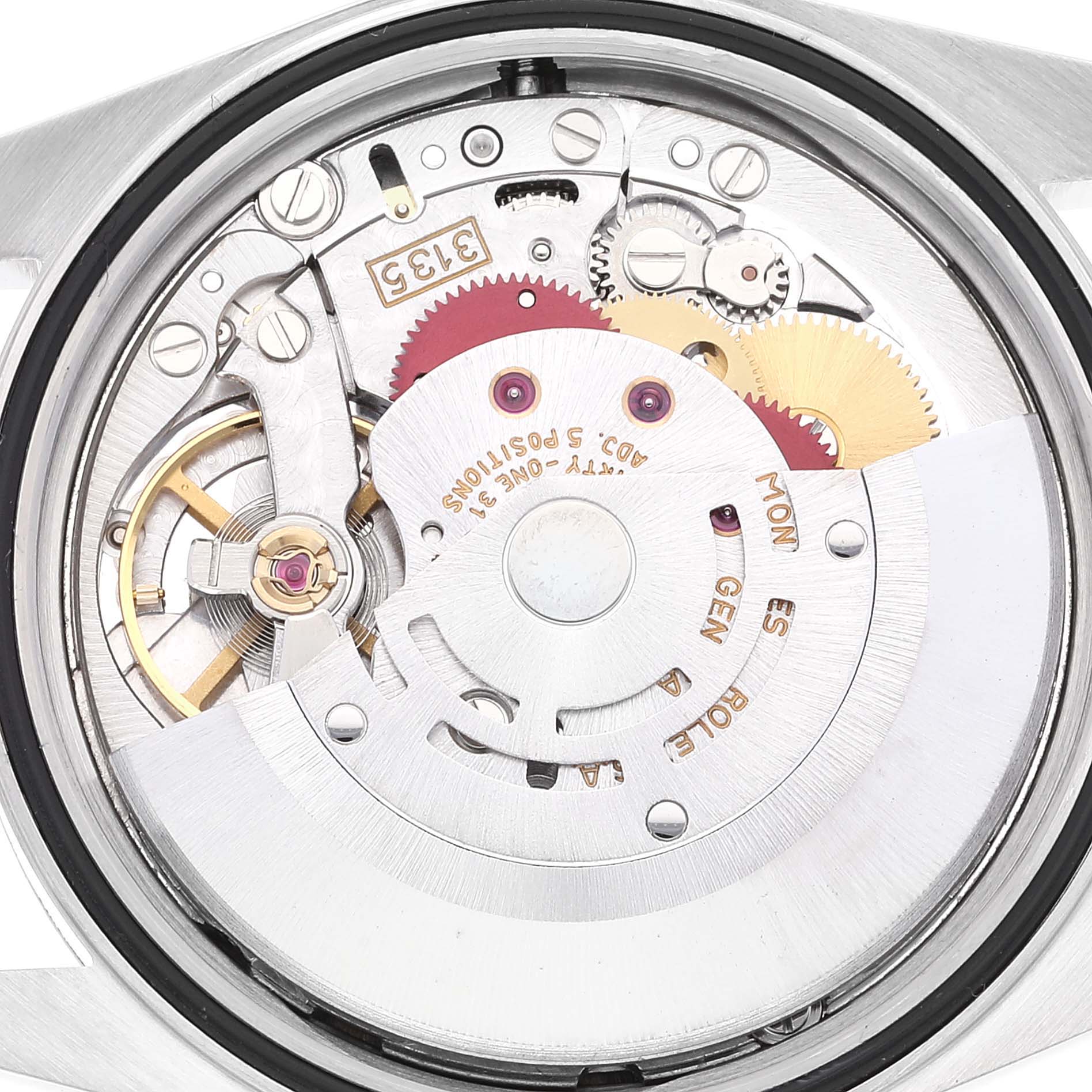 This is an image of the internal movement mechanism of a Rolex Datejust 16233 Men's Steel and Gold (two tone) Black Dial 16233 Men's Steel and Gold (two tone) Black Dial.