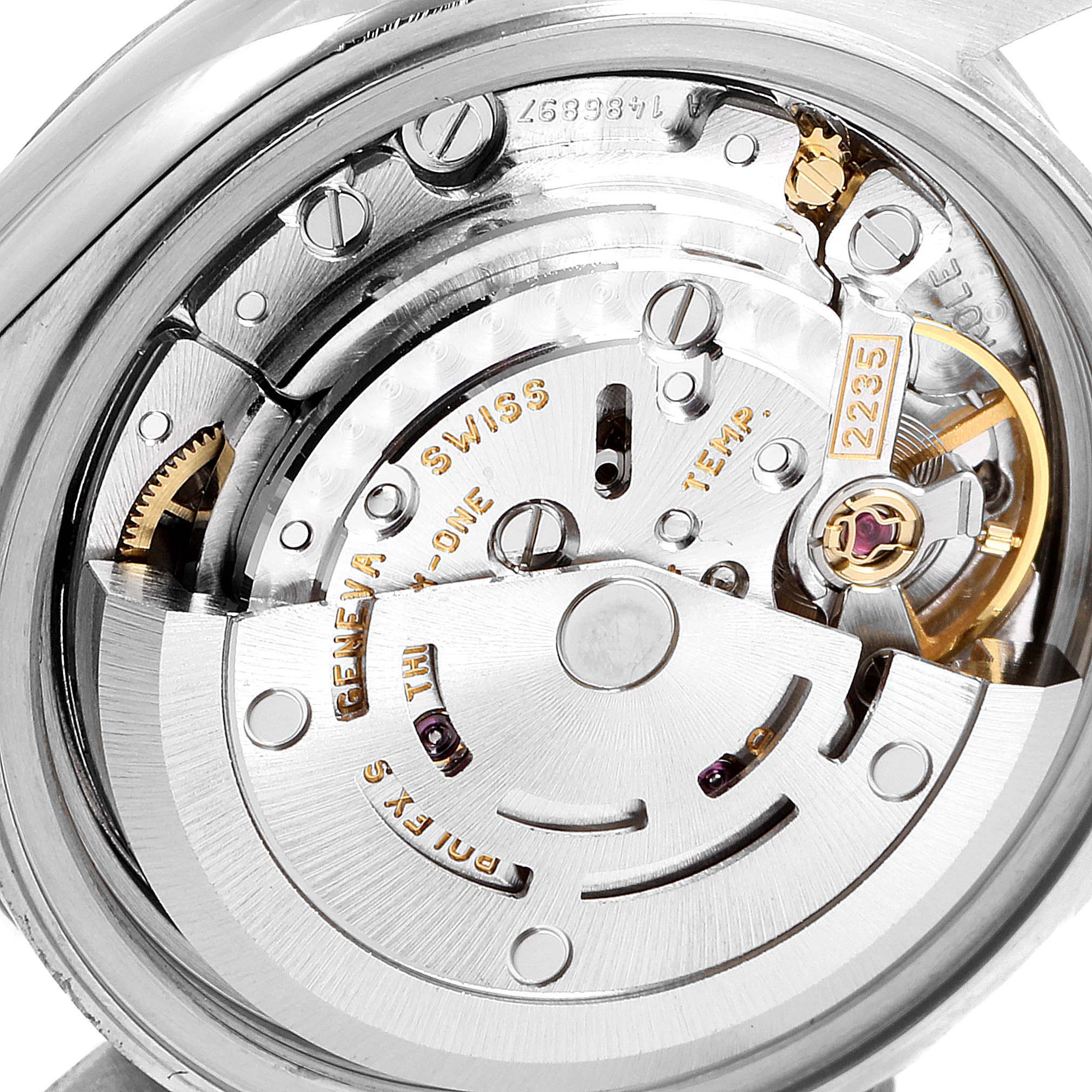 This image shows the internal movement mechanism of a Rolex Datejust 79174 Women's Stainless Steel Silver Dial 79174 Women's Stainless Steel Silver Dial, viewed from a back angle.