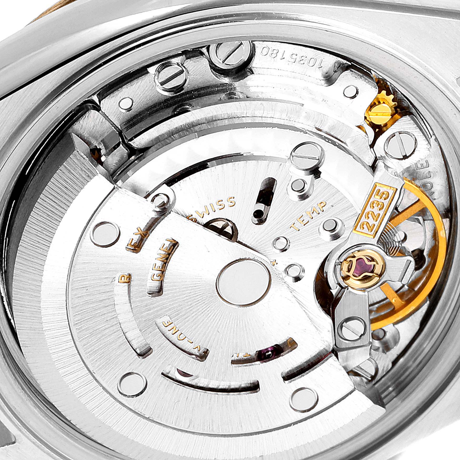 This image shows the inner mechanical movement components of a Rolex Datejust 79173 Women's Stainless Steel Silver Dial 79173 Women's Stainless Steel Silver Dial watch from a close-up angle.