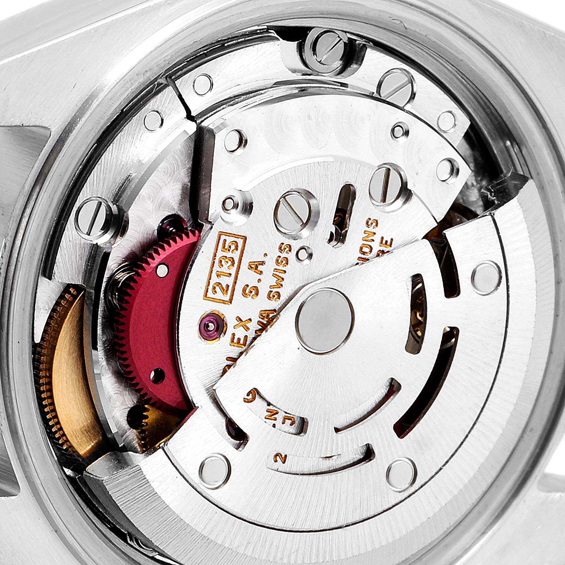 The image shows the internal mechanism and movement of the Rolex Datejust 69173 Women's Steel and Gold (two tone) White Dial 69173 Women's Steel and Gold (two tone) White Dial watch from the back.