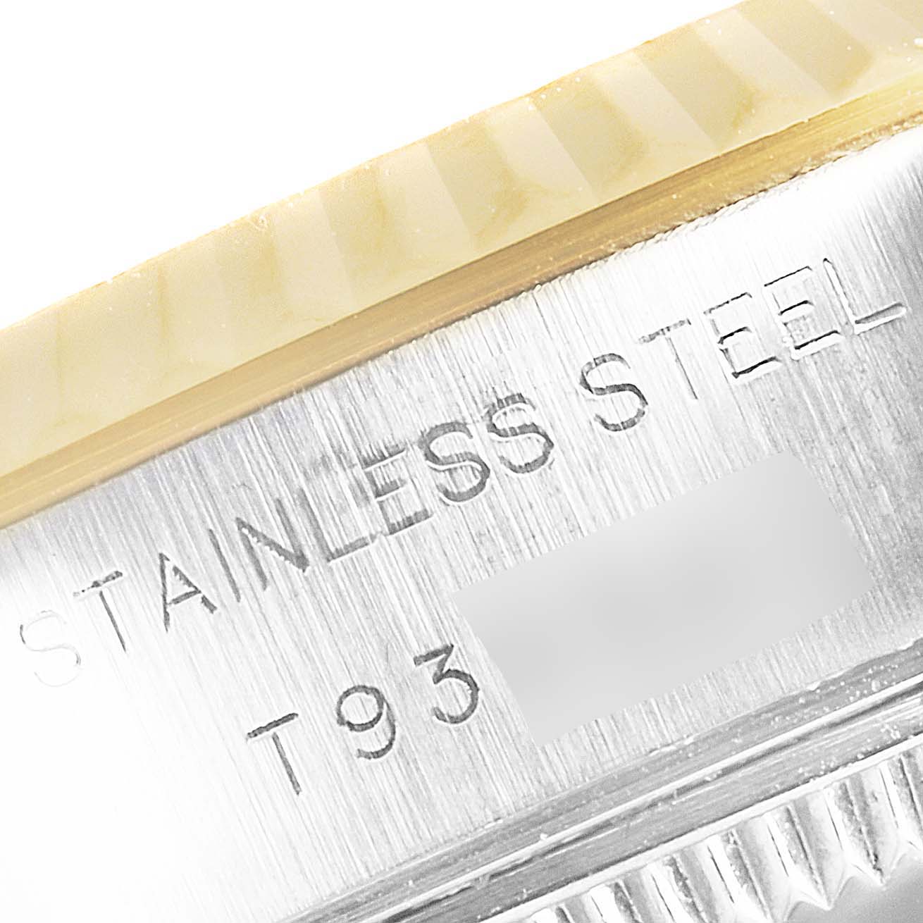 The image shows the stainless steel case and fluted bezel of a Rolex Datejust 69173 Women's Steel and Gold (two tone) White Dial 69173 Women's Steel and Gold (two tone) White Dial watch, viewed from an angled close-up.