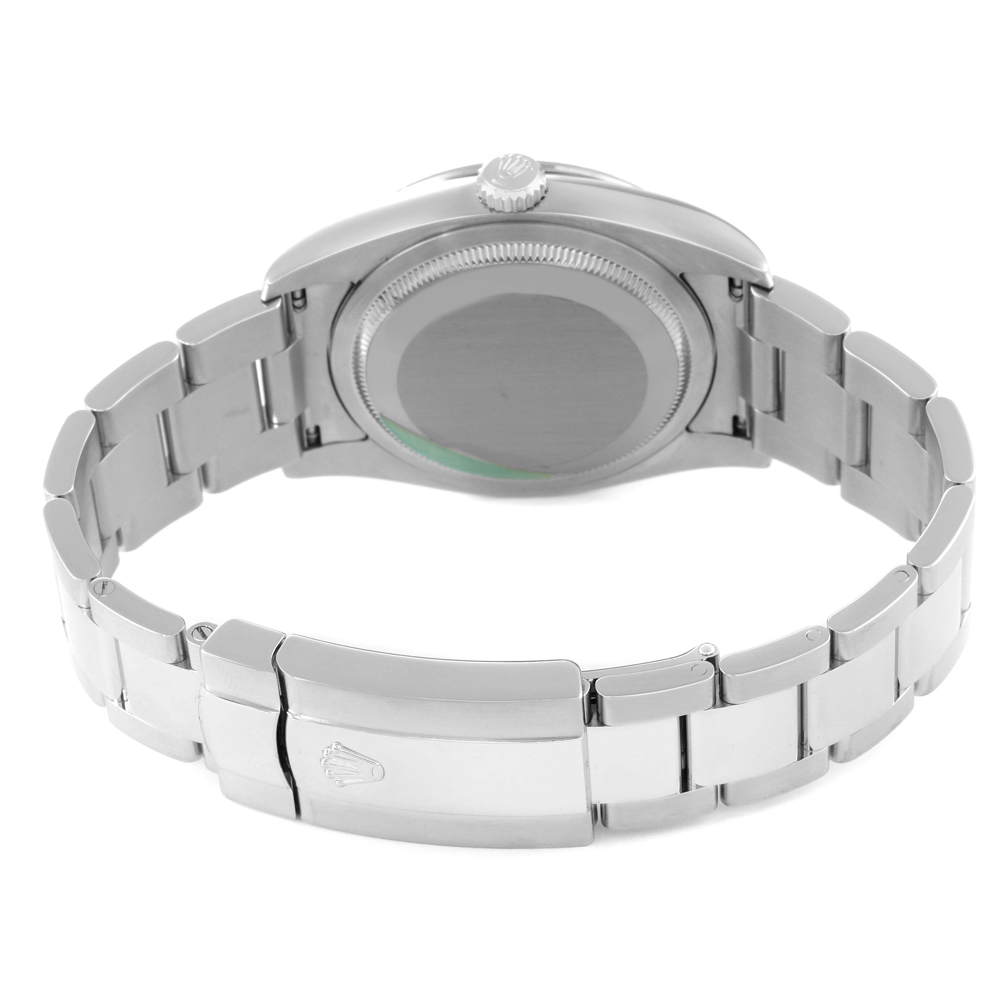 The image shows the back case, crown, and bracelet of a Rolex Turn-o-Graph 116264 Men's Stainless Steel White Dial 116264 Men's Stainless Steel White Dial watch from a rear angle.