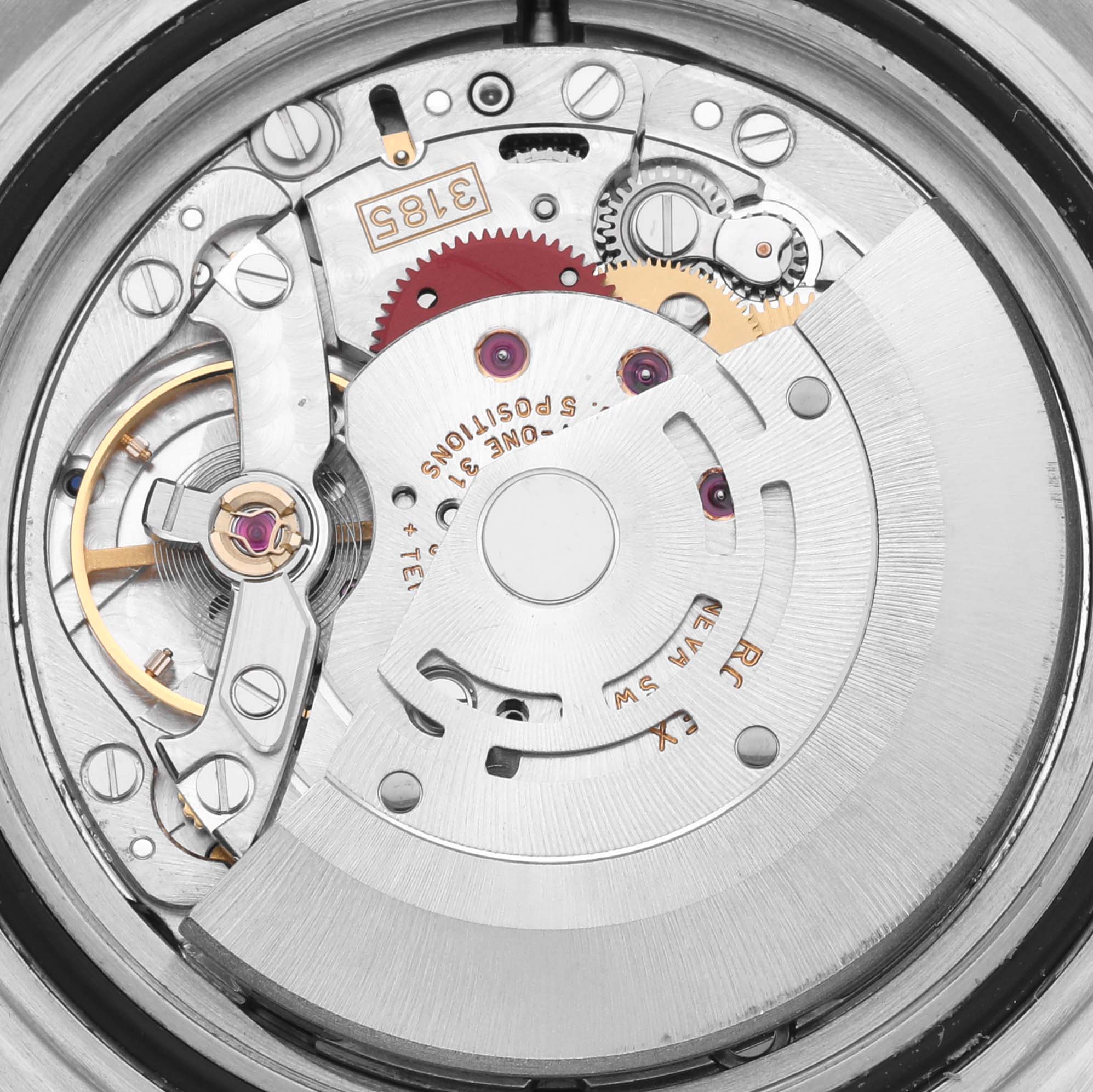 This image displays a close-up view of the internal movement mechanism of a Rolex GMT-Master 16710 Men
s Stainless Steel Black Dial 16710 Men
s Stainless Steel Black Dial watch.