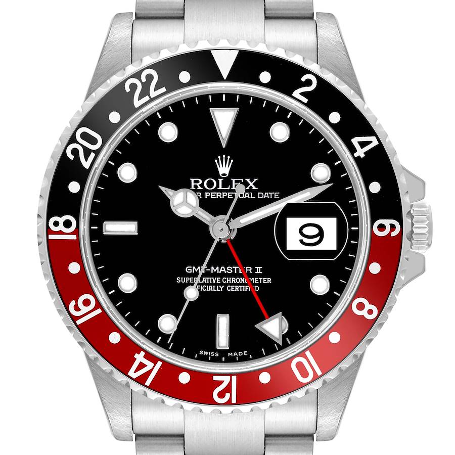 Rolex GMT Master II Black Red Coke Bezel Steel Mens Watch 16710 SwissWatchExpo