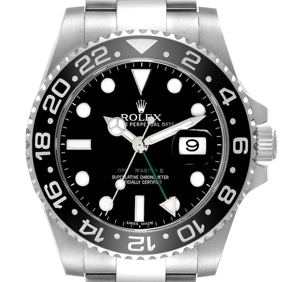 Rolex GMT Master II Green Hand Black Dial Steel Mens Watch 116710 SwissWatchExpo