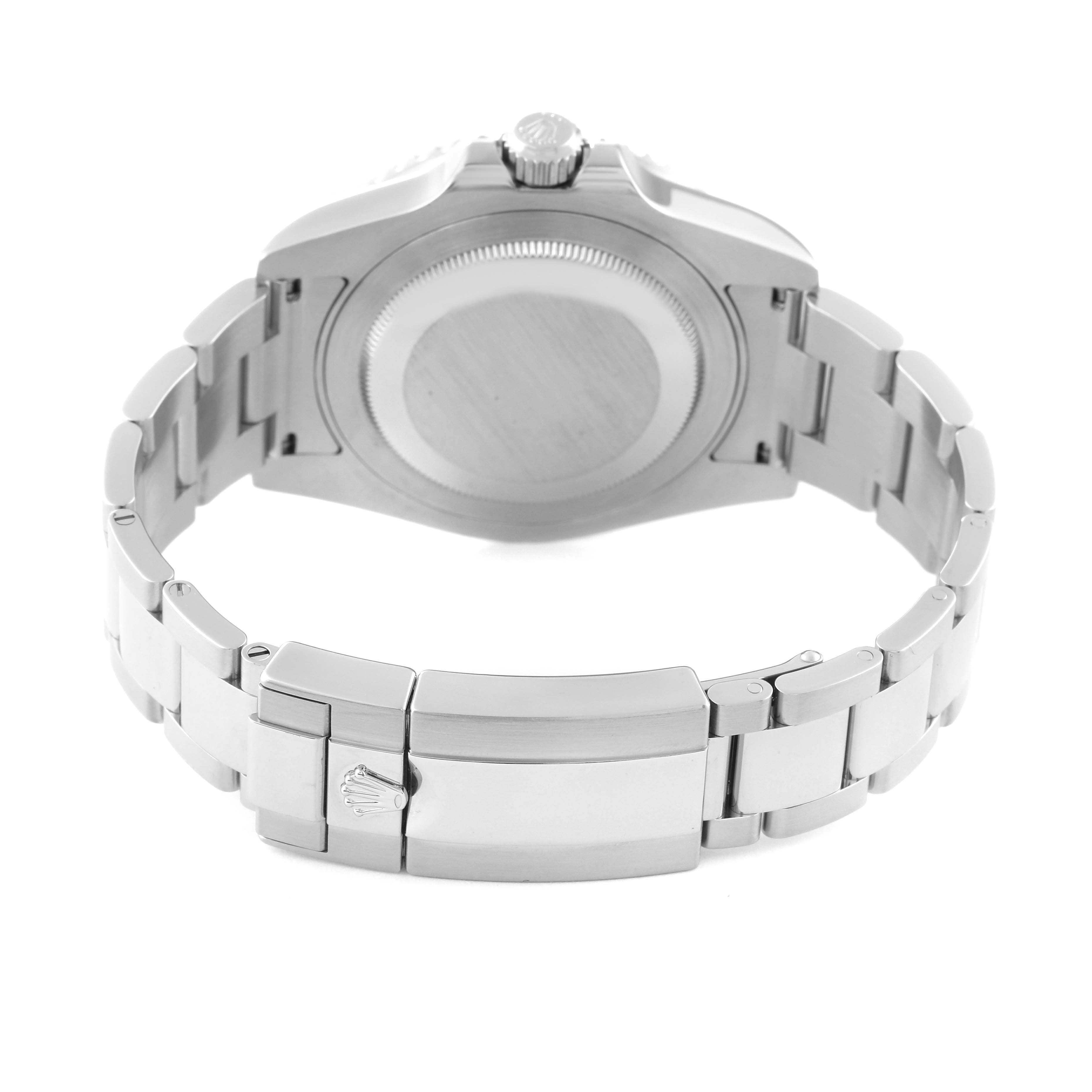 The image shows the back view of a Rolex GMT-Master 116710 Men's Stainless Steel Black Dial 116710 Men's Stainless Steel Black Dial watch, highlighting its case back and metal bracelet with the clasp.