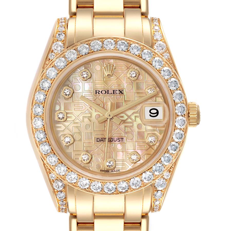 Rolex Pearlmaster 34mm Yellow Gold MOP Diamond Ladies Watch 81158 Box Papers SwissWatchExpo