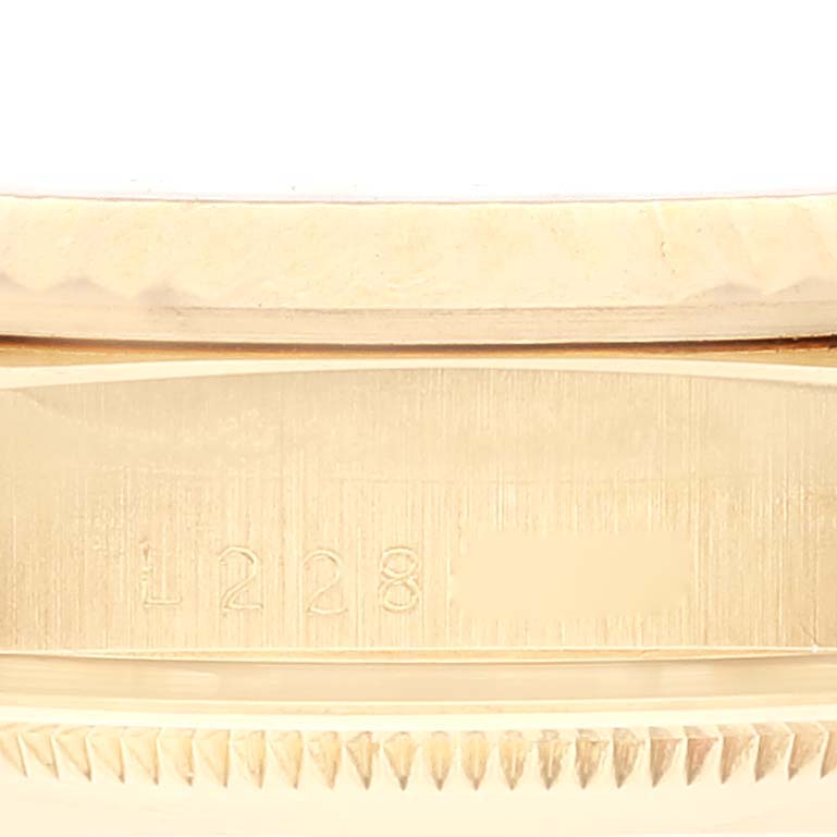 The image shows a close-up side view of the case and bezel of a Rolex President 18238 Men's Yellow Gold Champagne Dial 18238 Men's Yellow Gold Champagne Dial model watch.