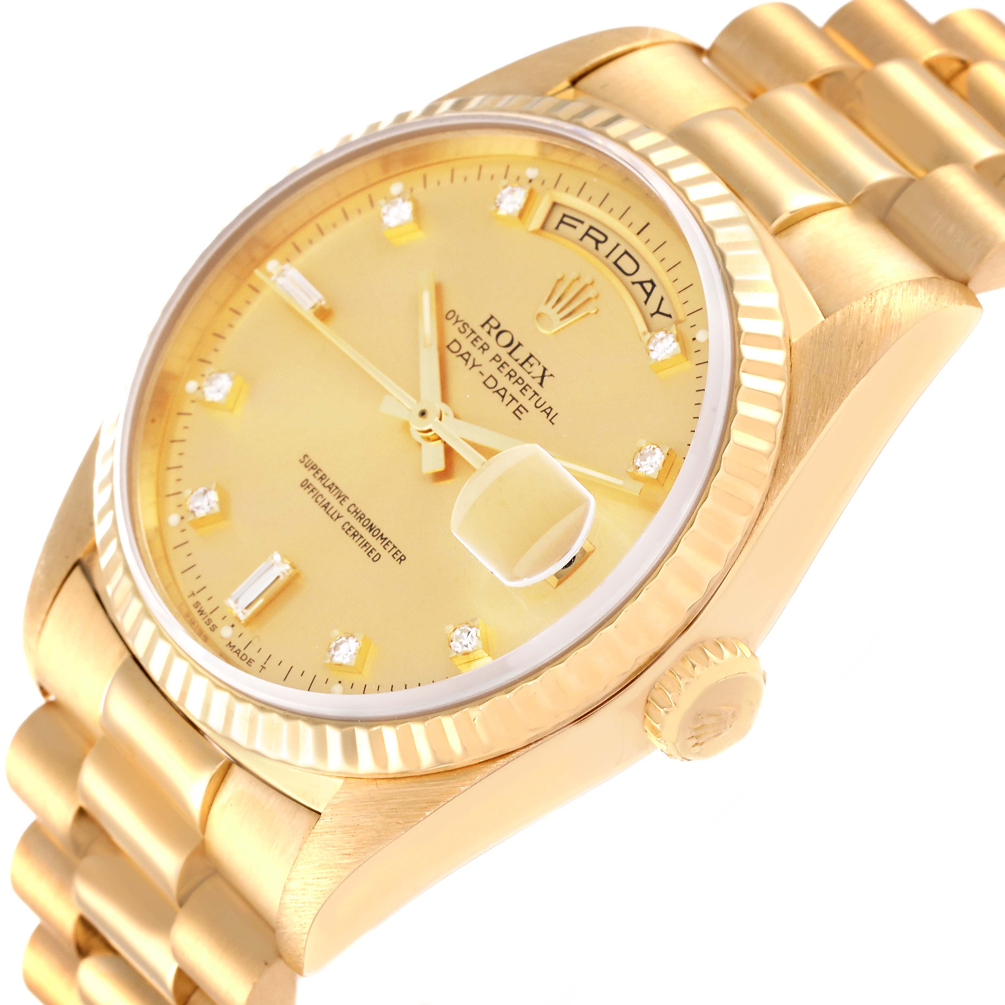 Rolex President Day-Date 36mm Yellow Gold Diamond Mens Watch 18238 ...