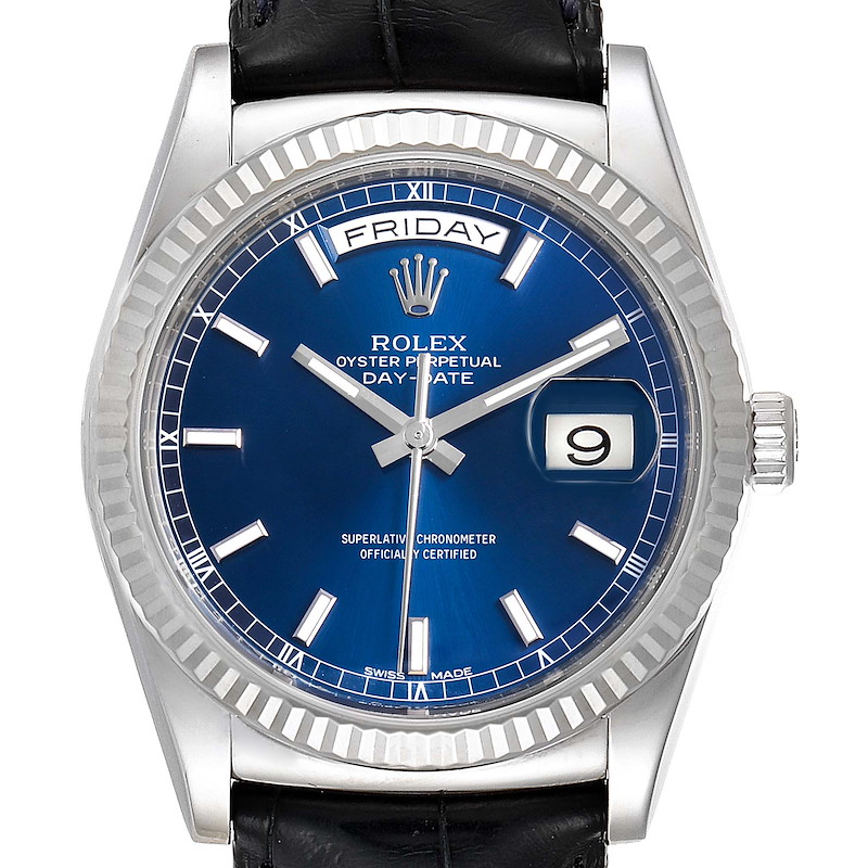 Rolex President Day-Date White Gold Blue Dial Mens Watch 118139 SwissWatchExpo