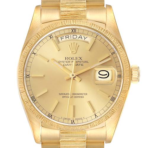 Photo of Rolex President Day-Date Yellow Gold Bark Finish Mens Watch 18078