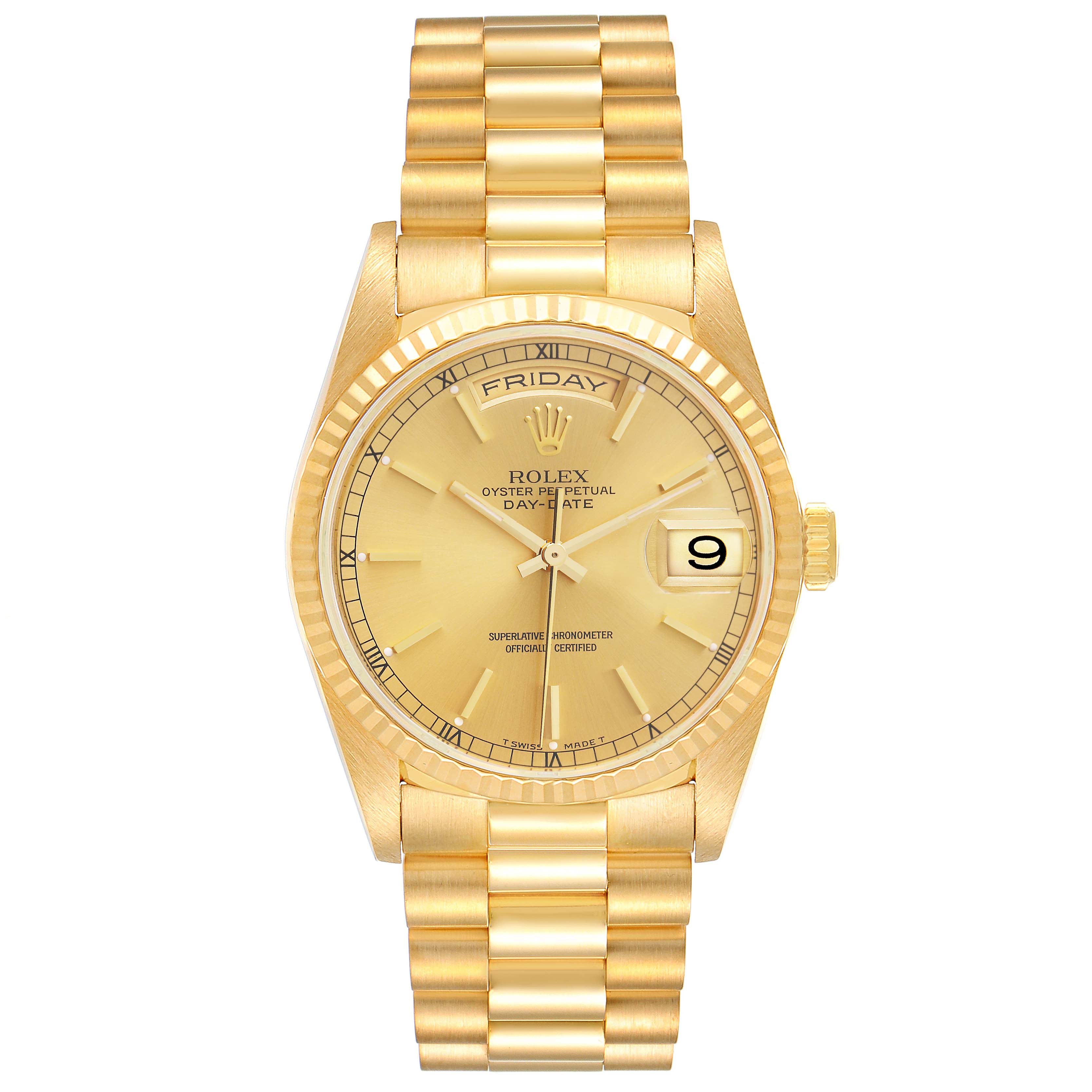 Rolex President Day-Date Yellow Gold Champagne Dial Mens Watch 18238 ...