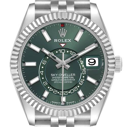 Photo of Rolex Sky-Dweller Steel White Gold Green Dial Mens Watch 336934 Box Card