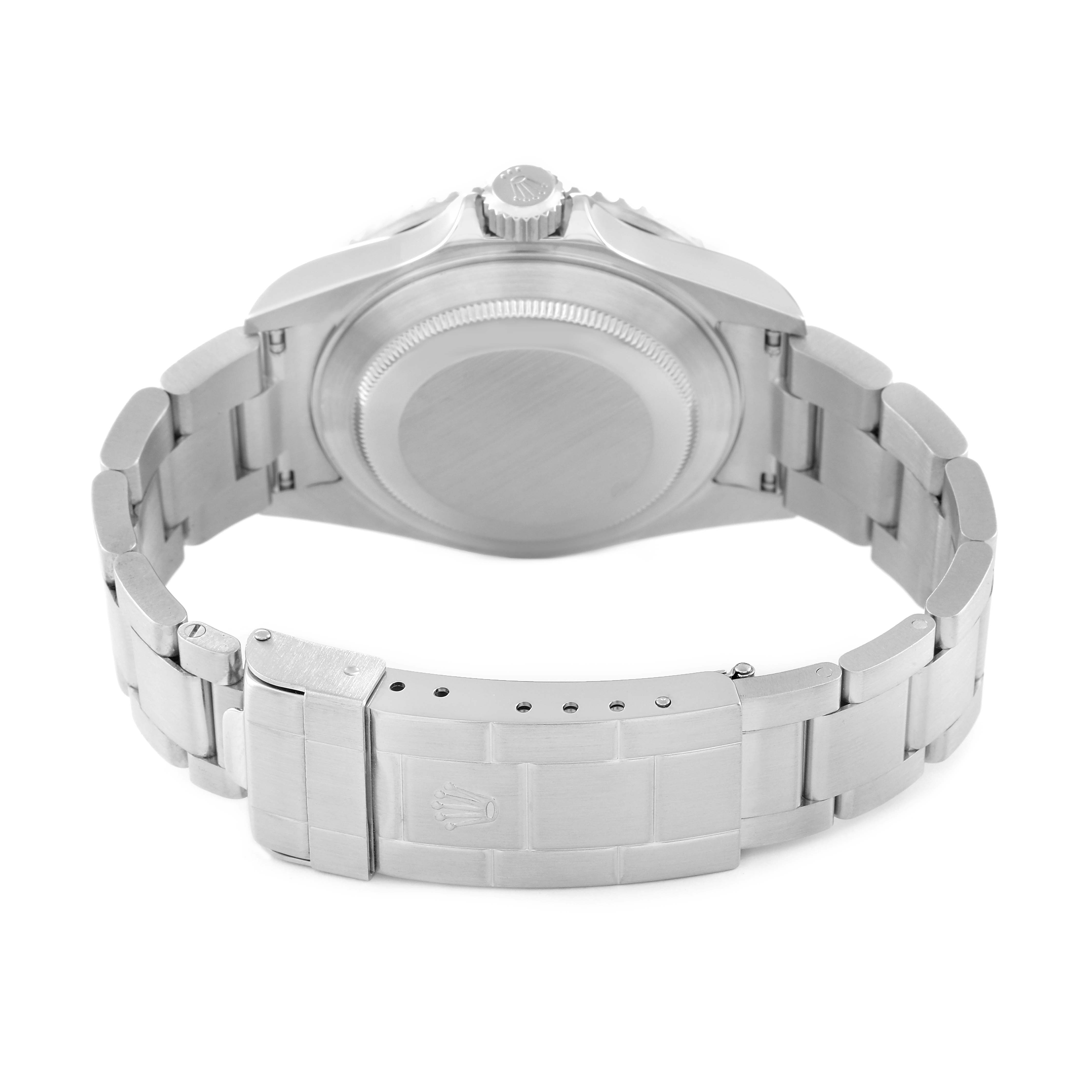 The image shows the back and bracelet clasp of a Rolex Submariner 16610 Men's Stainless Steel Black Dial 16610 Men's Stainless Steel Black Dial watch from a rear angle.