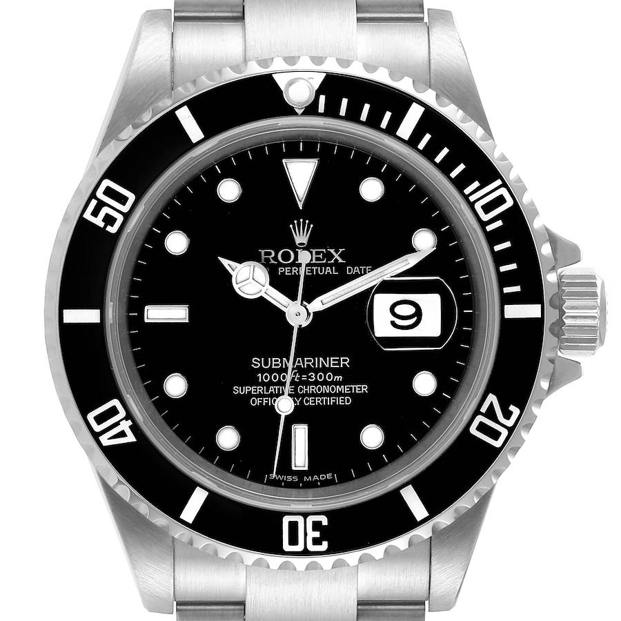 Rolex Submariner Black Dial Steel Mens Watch 16610 Box Card SwissWatchExpo