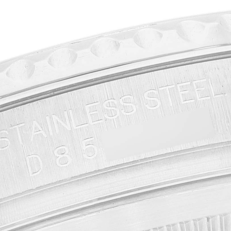 This image shows a close-up of the stainless steel engraving on the case back of a Rolex Yacht-Master 16622 Men's Stainless Steel Silver Dial 16622 Men's Stainless Steel Silver Dial watch.