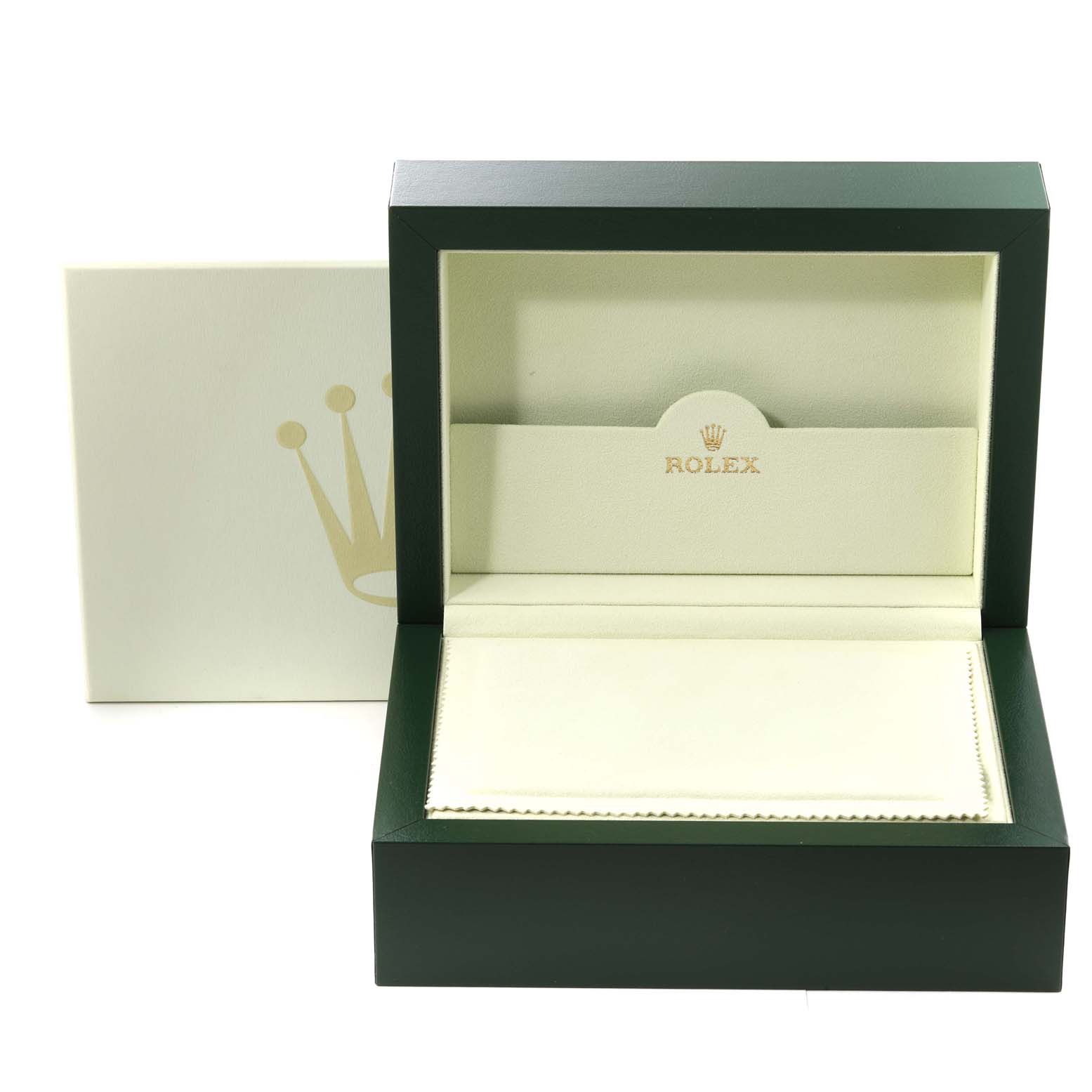 This image shows an open Rolex watch box for the Yacht-Master model, featuring the inner lining and outer box.