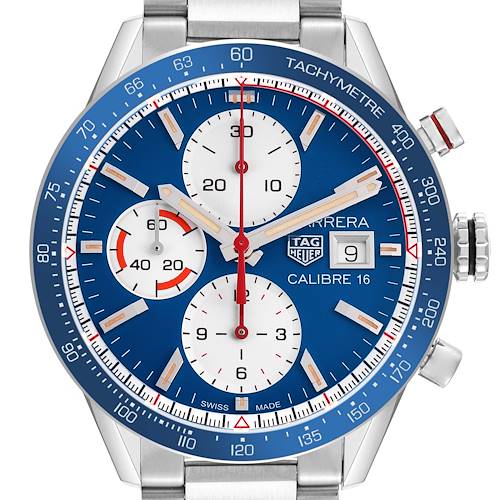 Photo of Tag Heuer Carrera Calibre 16 Chronograph Steel Mens Watch CV201 Box Card