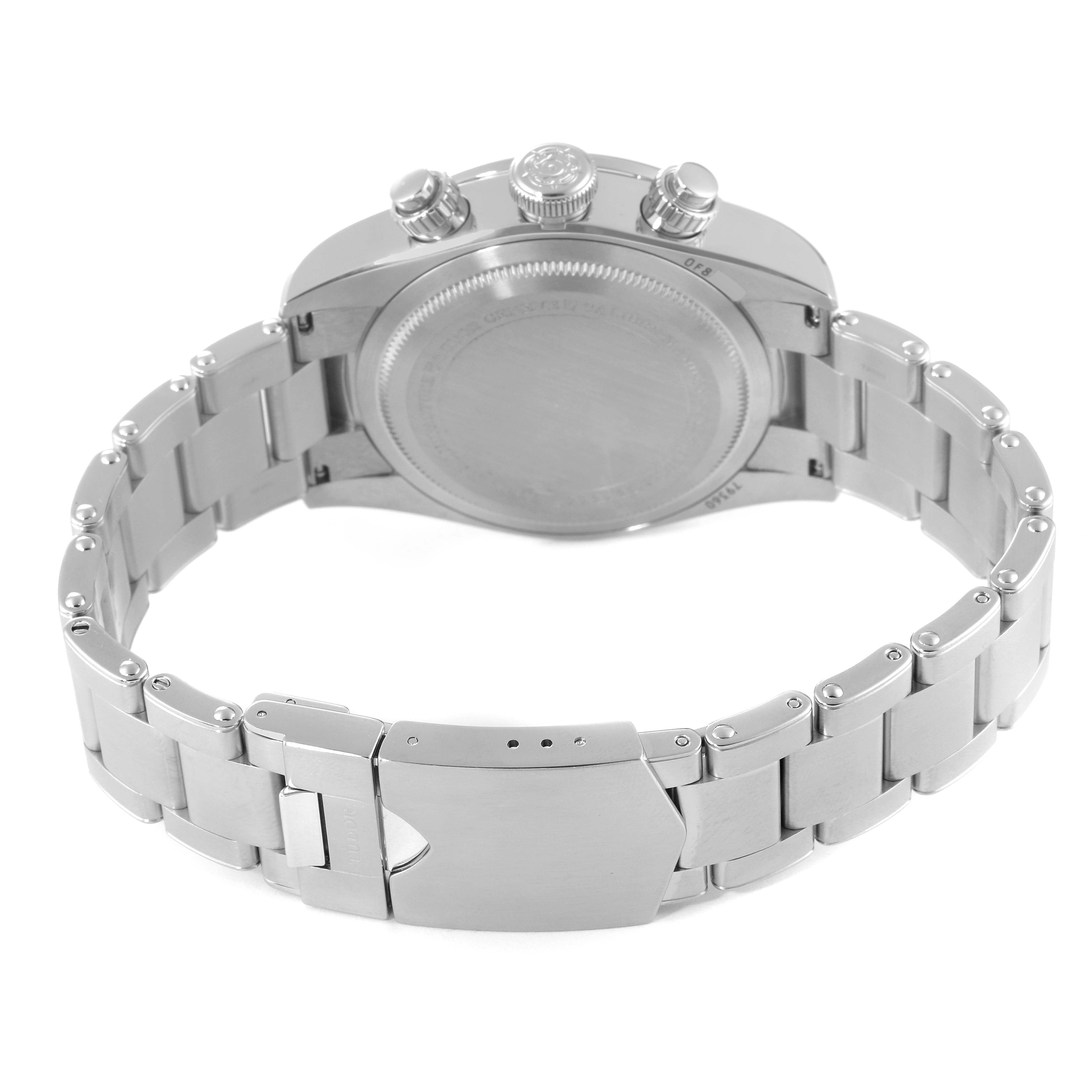 This image shows the back and bracelet of a Tudor Heritage Black Bay M79360N-0002 Men's Stainless Steel Silver Dial M79360N-0002 Men's Stainless Steel Silver Dial watch from a rear angle.