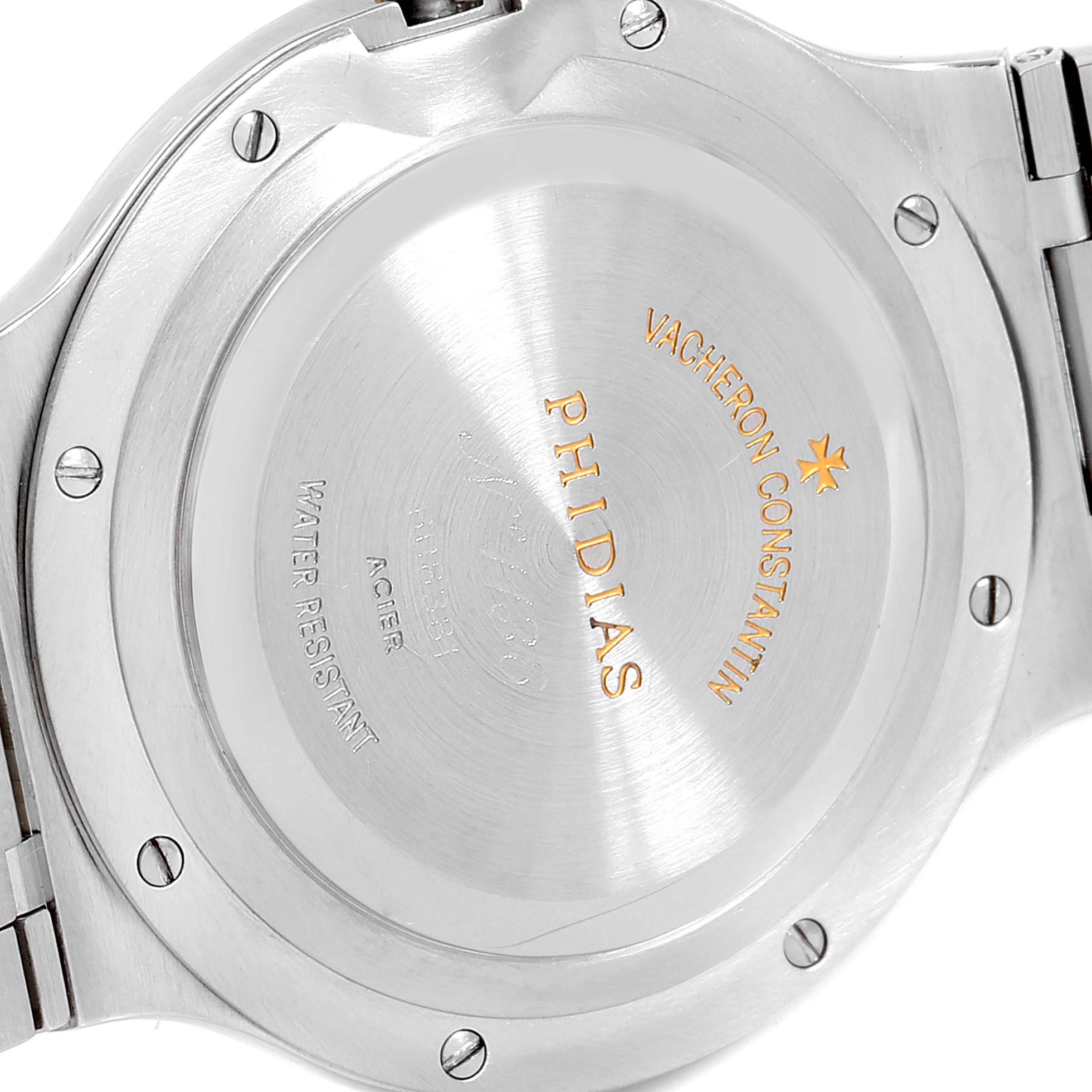 The image shows the case back of a Vintage Vacheron Constantin Phidias watch.