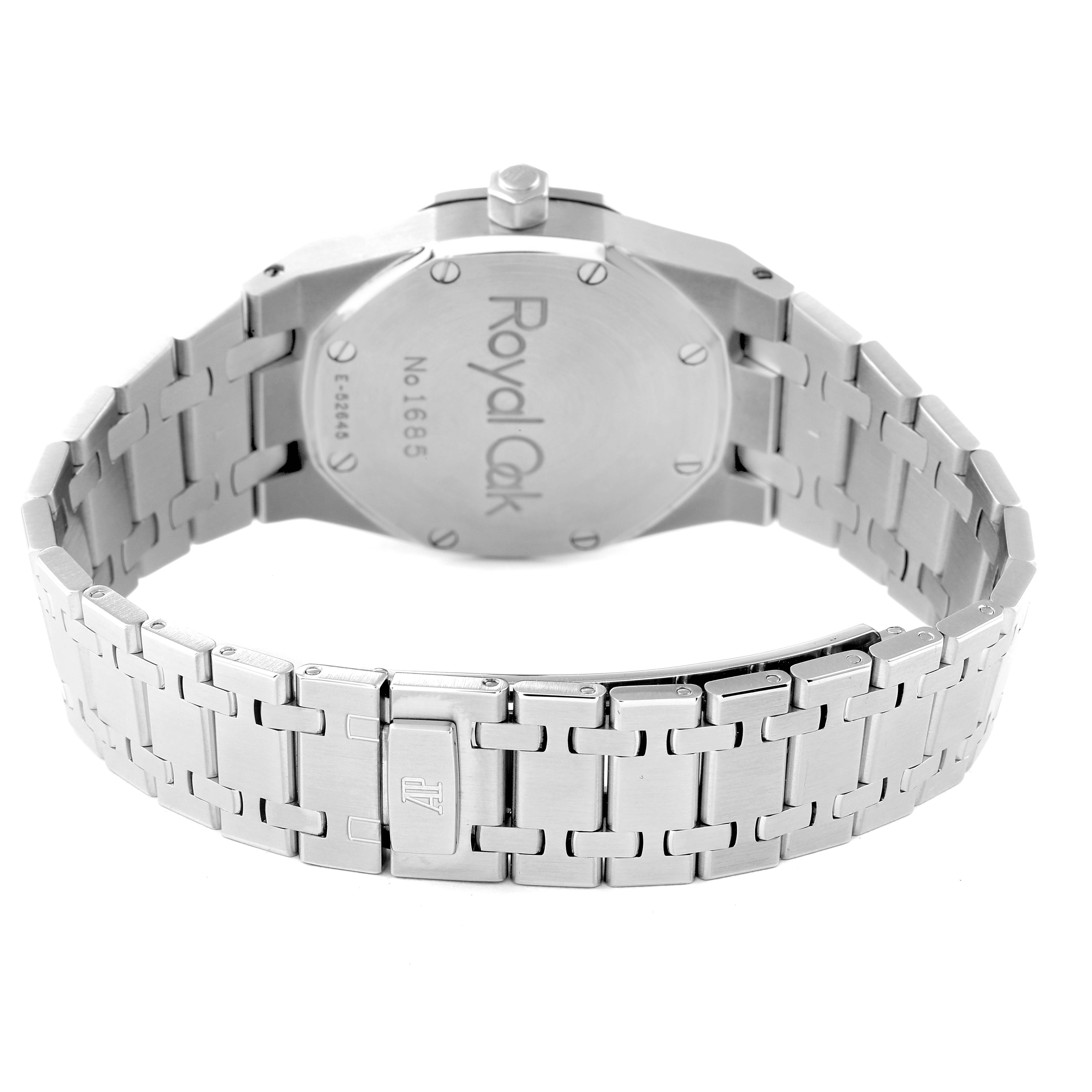 The image shows the back case and clasp of a Royal Oak watch by Audemars Piguet from a rear angle.