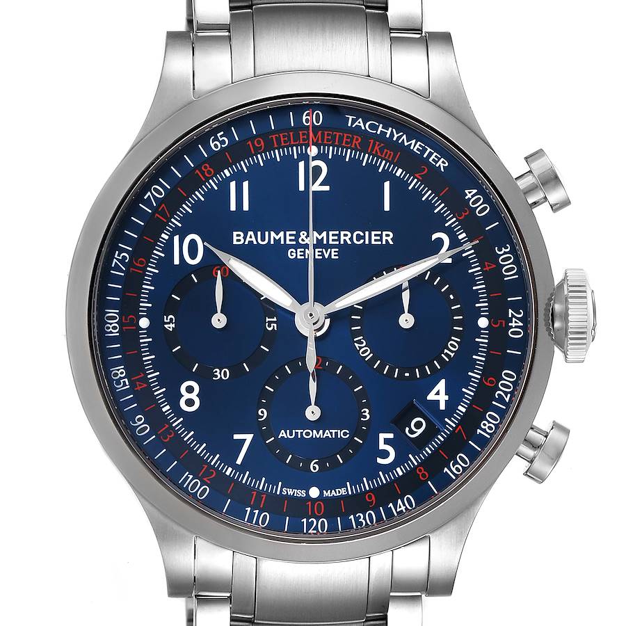 Baume Mercier Capeland Blue Dial Chronograph Steel Mens Watch 10066 SwissWatchExpo