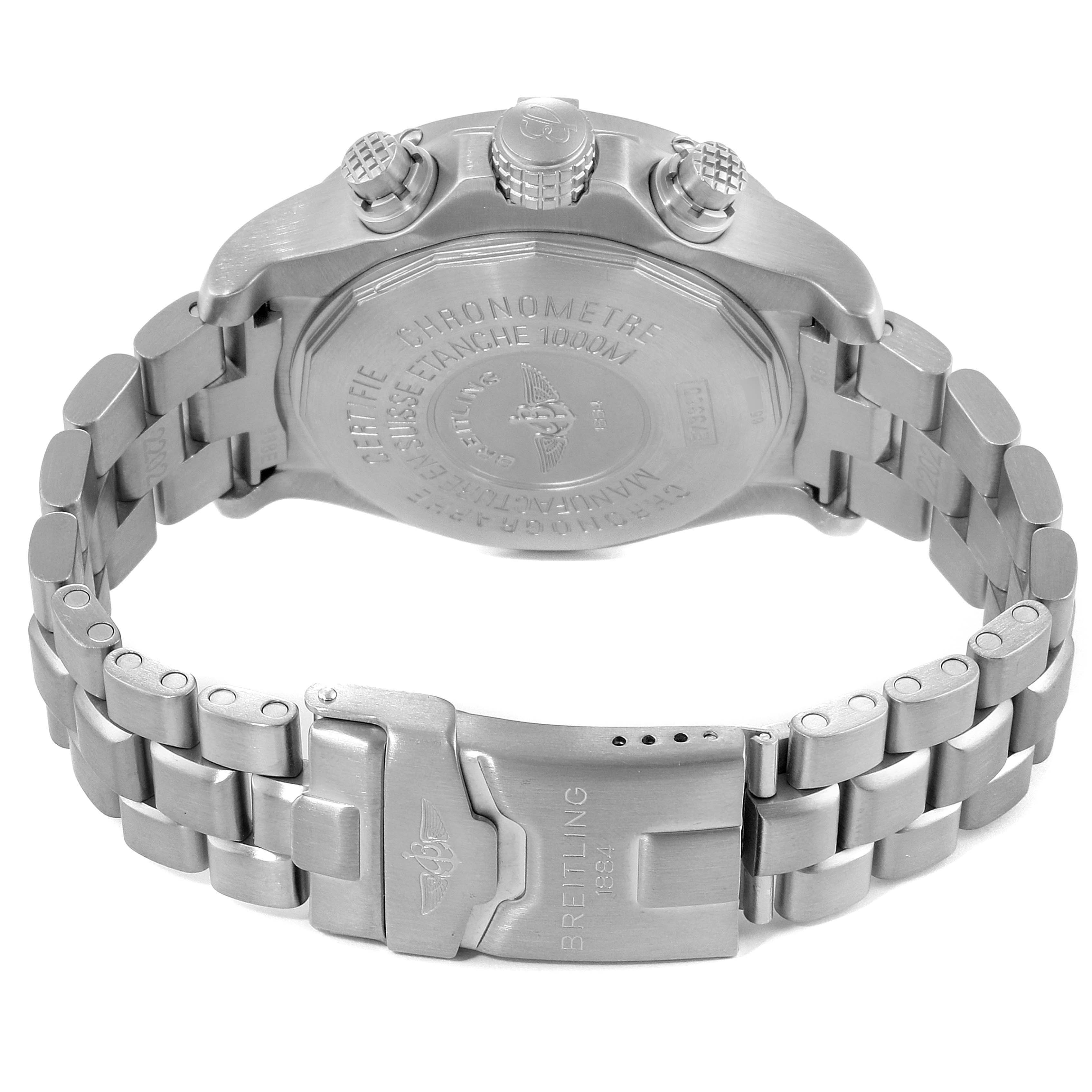 The image shows the back case and bracelet of the Breitling Avenger E73360 Men's Titanium Yellow Dial E73360 Men's Titanium Yellow Dial watch from a rear angle.