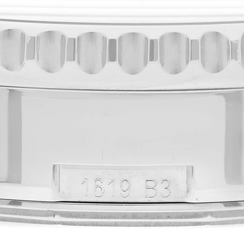 This close-up image shows the engraved bezel and side view of a Breitling Navitimer AB0127211C1A1 Men's Stainless Steel Blue Dial AB0127211C1A1 Men's Stainless Steel Blue Dial watch model.