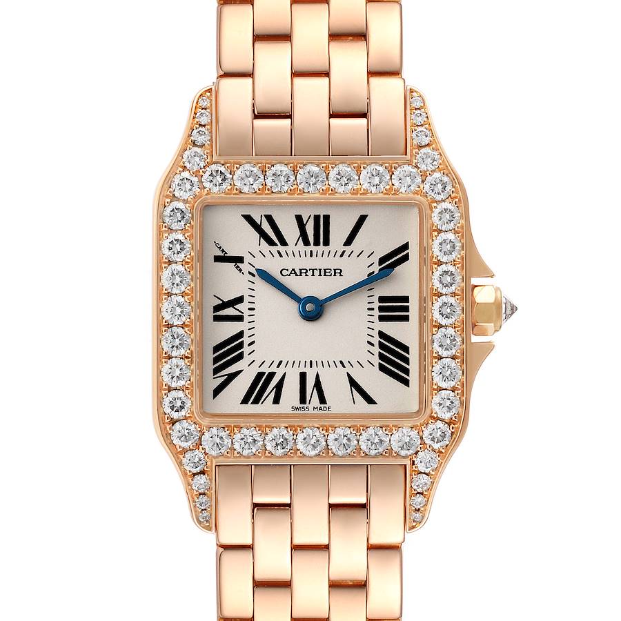 Cartier Santos Demoiselle Large Rose Gold Diamond Ladies Watch WF9007Z8 SwissWatchExpo
