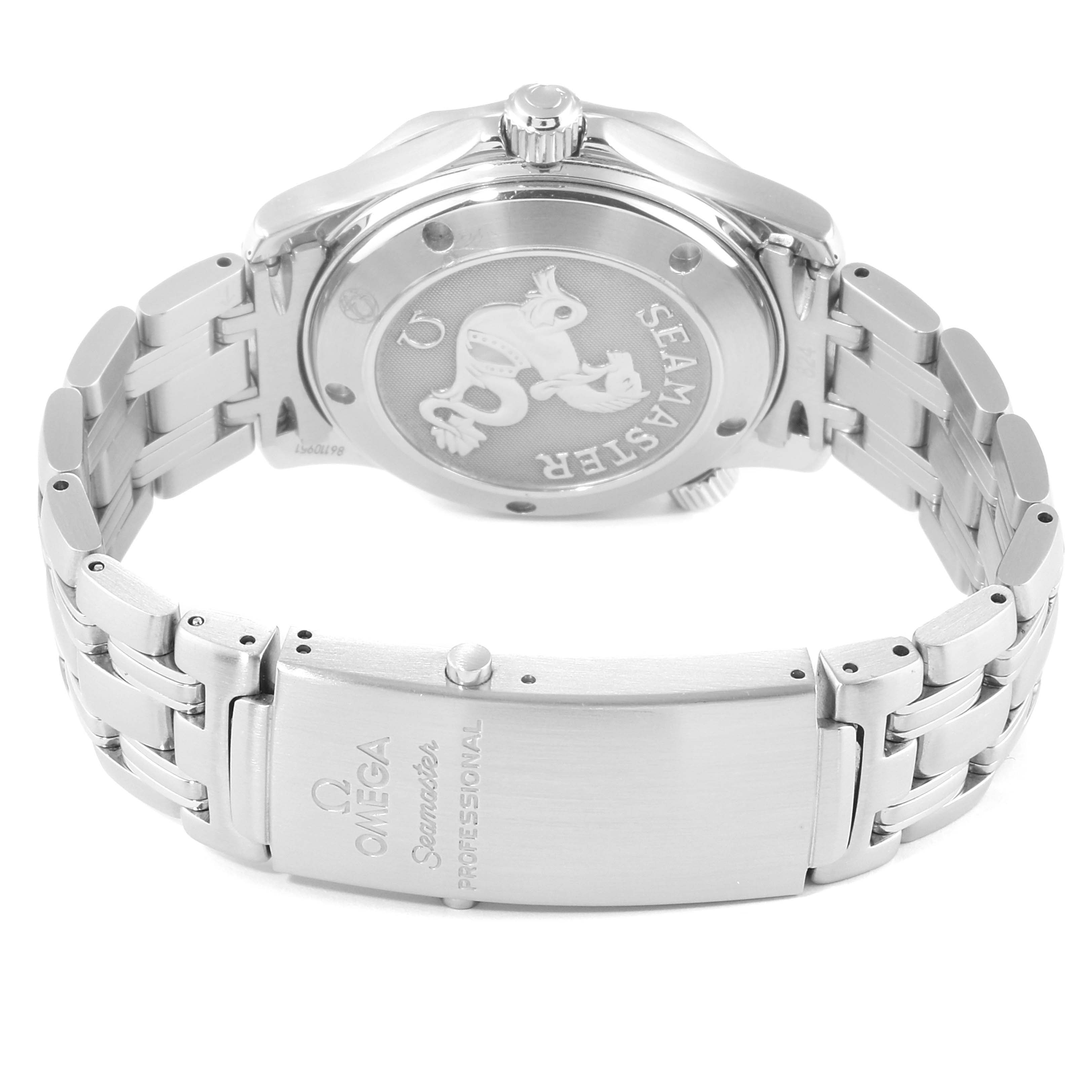 The image shows the back and bracelet clasp of an Omega Seamaster 212.30.36.20.01.001 Men's Stainless Steel Black Dial 212.30.36.20.01.001 Men's Stainless Steel Black Dial watch.