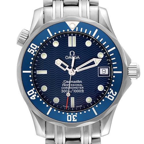 This image shows a front view of the Omega Seamaster Professional Chronometer watch, highlighting its dial, bezel, and bracelet.