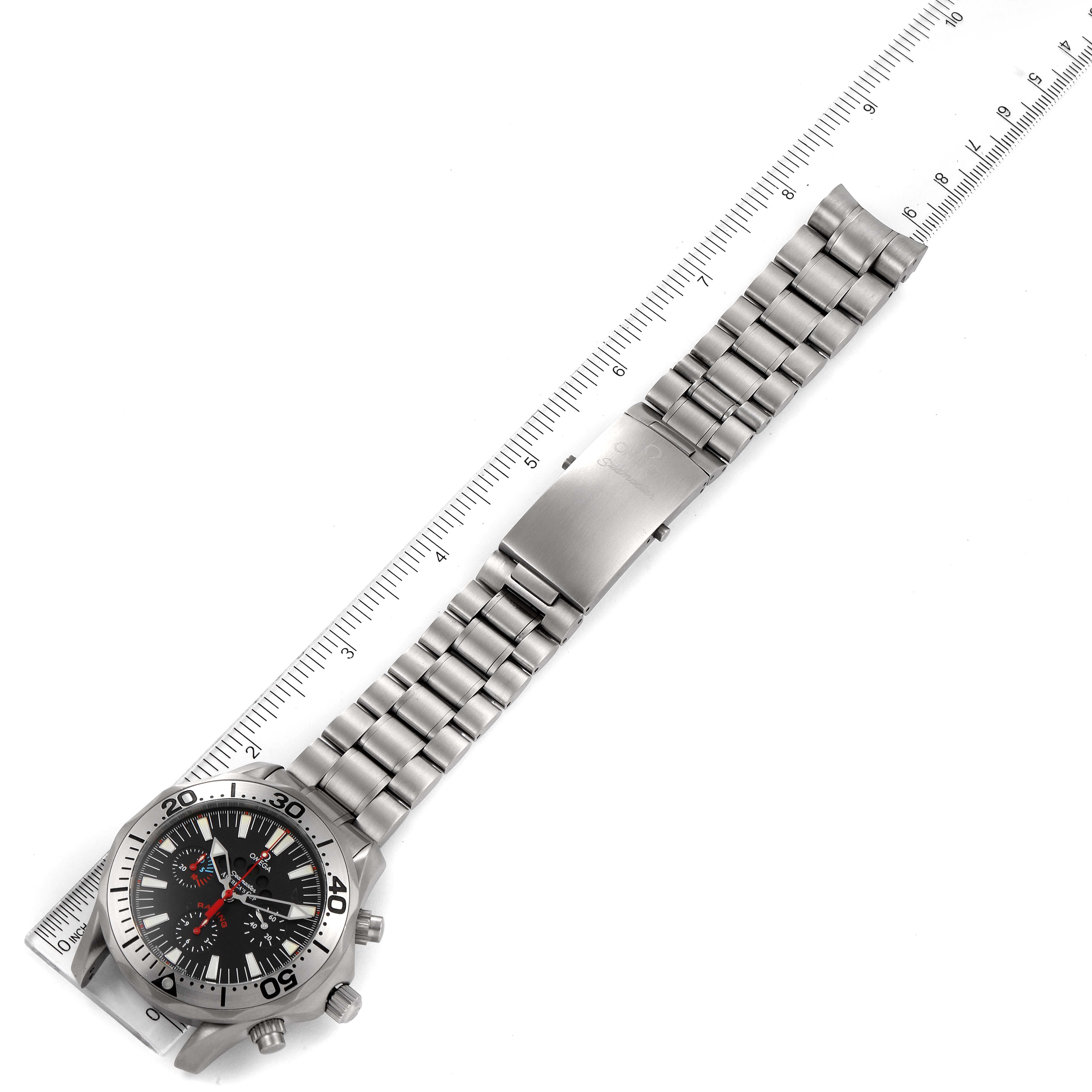 This image shows the Omega Seamaster 2269.50.00 Men's Titanium Black Dial 2269.50.00 Men's Titanium Black Dial watch laid flat with its front and bracelet fully visible.