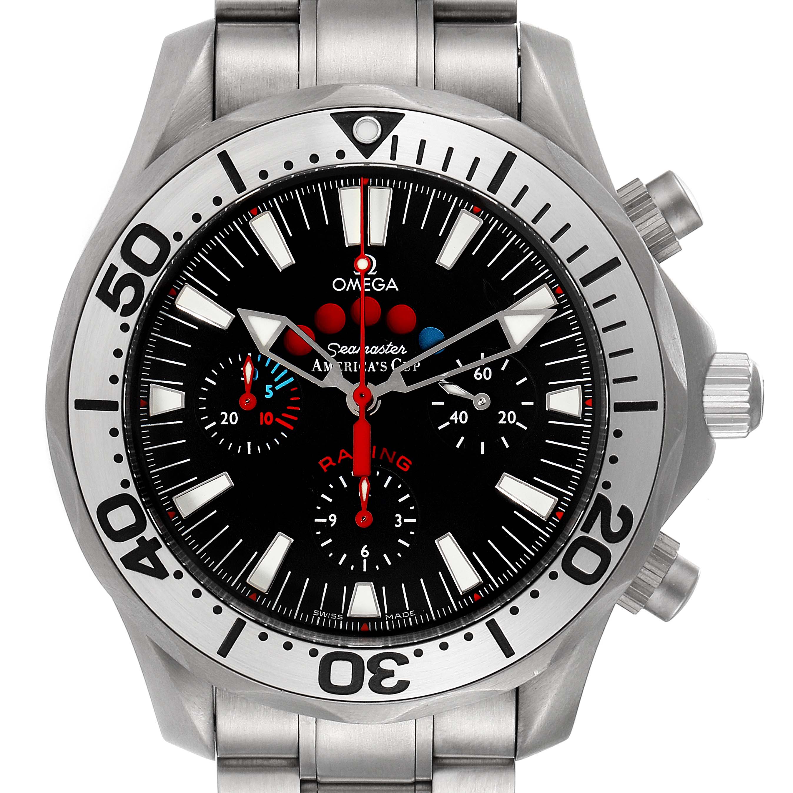 The image shows the Omega Seamaster 2269.50.00 Men's Titanium Black Dial 2269.50.00 Men's Titanium Black Dial model watch from a front angle, highlighting the face, bezel, and part of the bracelet.