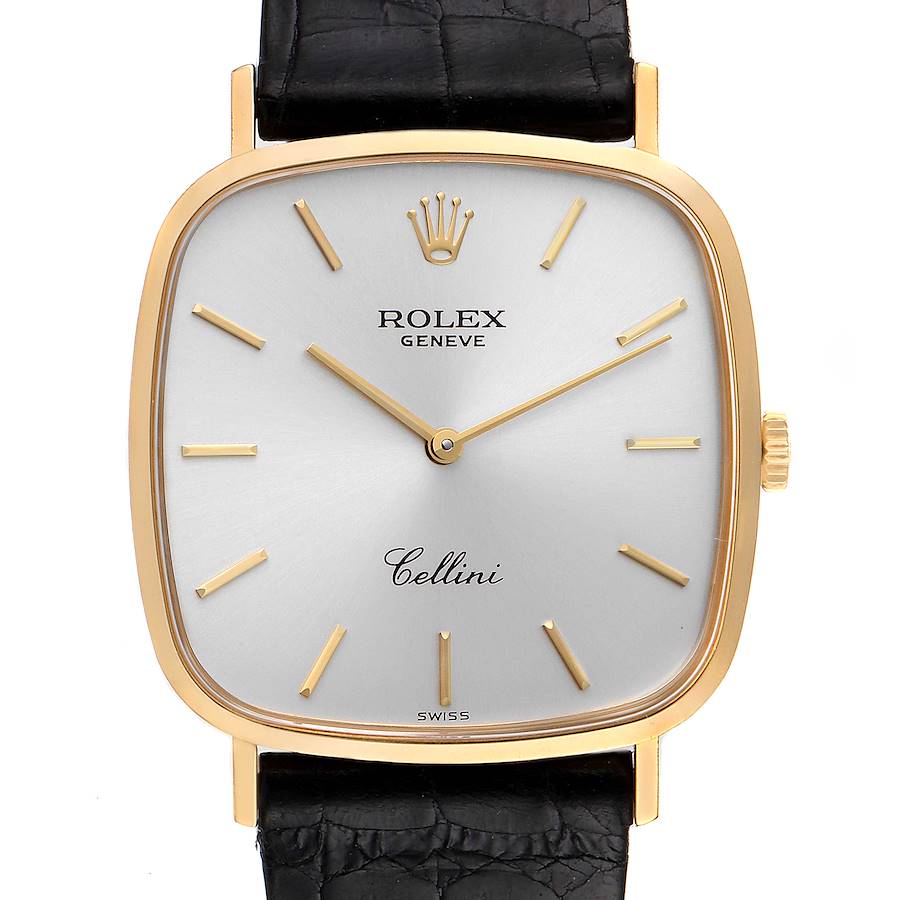 Rolex Cellini 18k Yellow Gold Black Strap Mens Vintage Watch 4114 Box Papers SwissWatchExpo