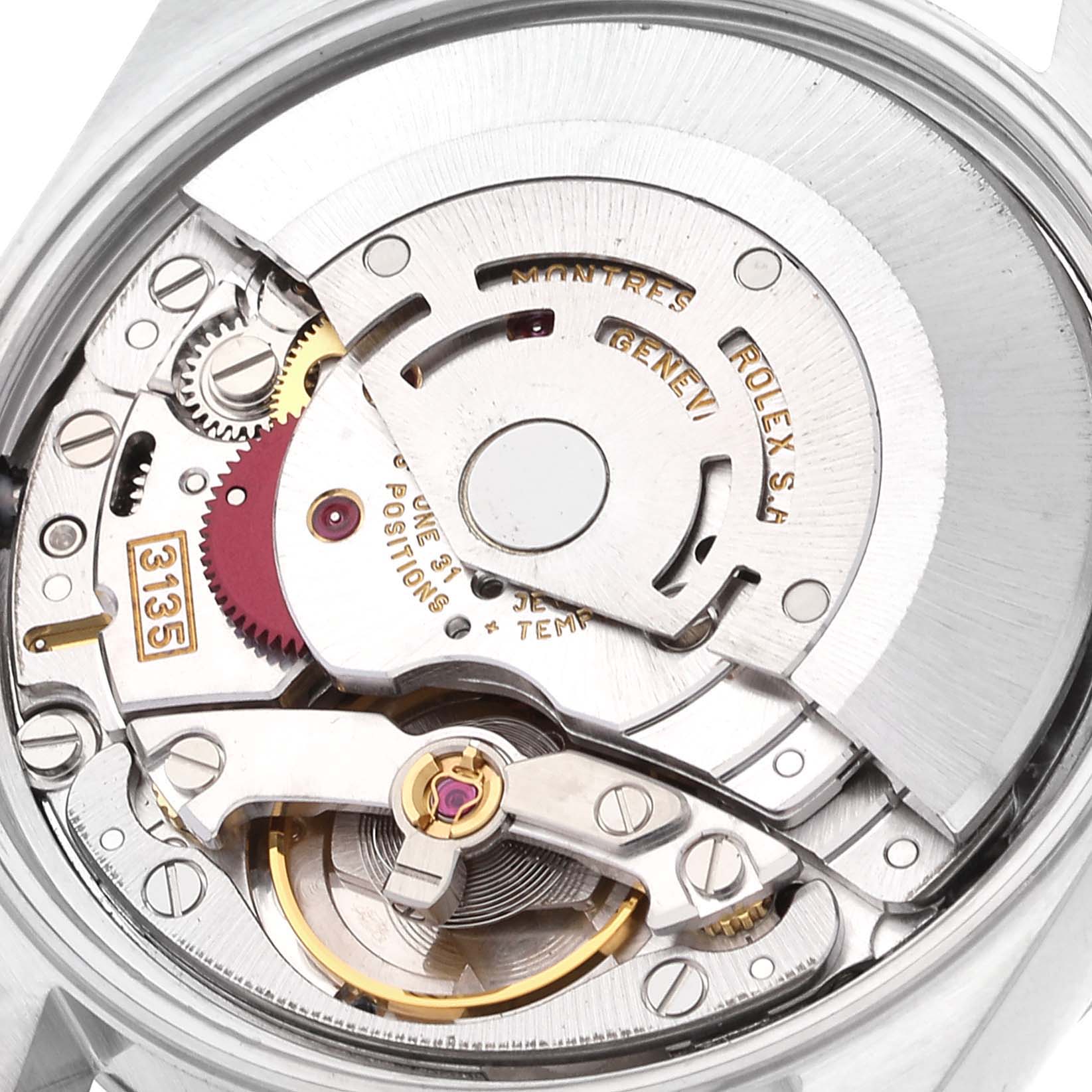 This image shows a close-up view of the movement of a Rolex Date 15200 Men's Stainless Steel Black Dial 15200 Men's Stainless Steel Black Dial model watch.