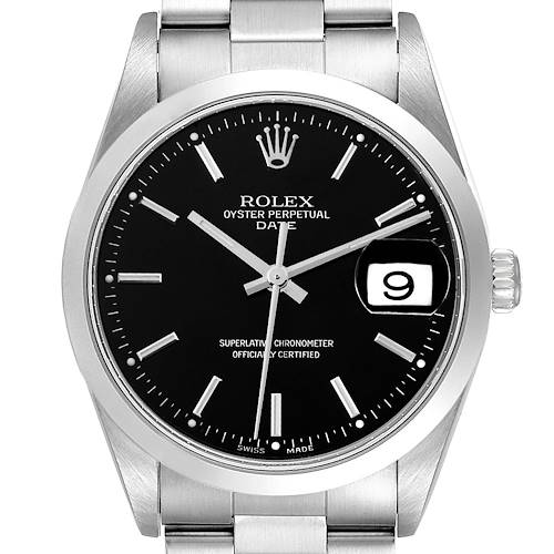 Photo of Rolex Date Black Dial Oyster Bracelet Steel Mens Watch 15200