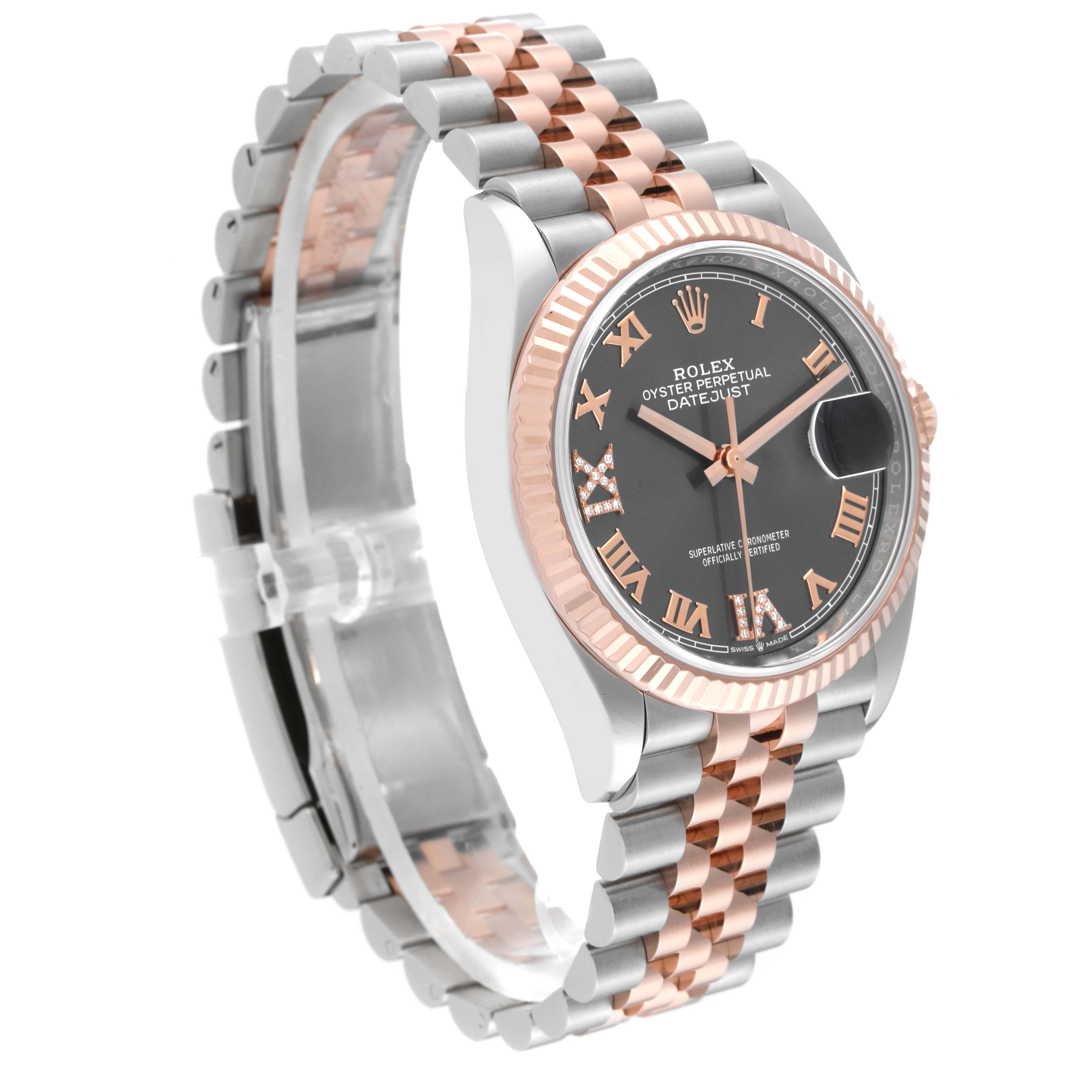 The image shows a Rolex Datejust 126231 Men's Steel and Gold (two tone) Grey Dial 126231 Men's Steel and Gold (two tone) Grey Dial watch at a three-quarter angle, highlighting the dial, bezel, crown, and bracelet.