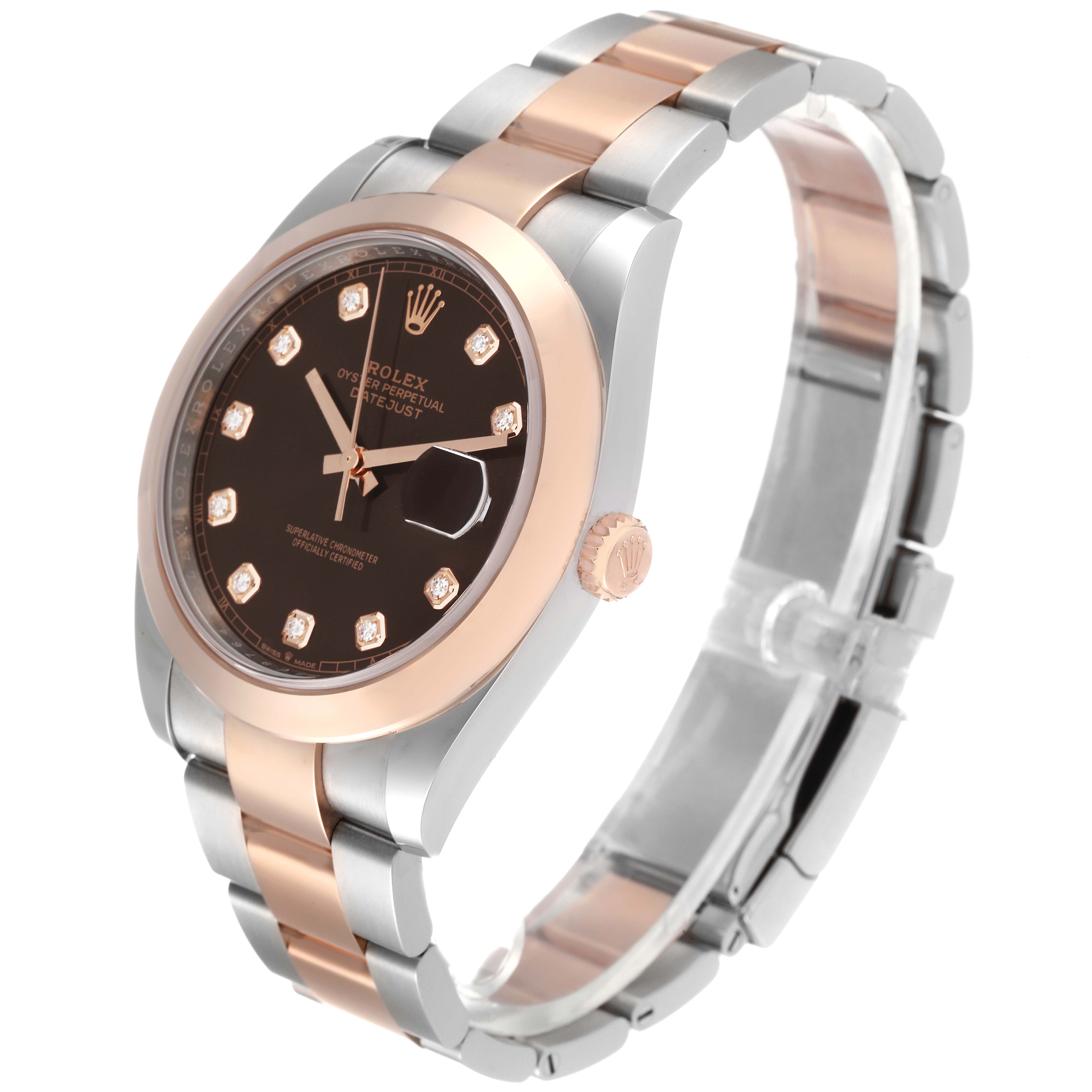 The image shows a Rolex Datejust 41 126301 Men's Steel and Gold (two tone) Brown Dial 126301 Men's Steel and Gold (two tone) Brown Dial watch at a 3 o'clock angle, displaying the dial, bezel, case, and two-tone bracelet.