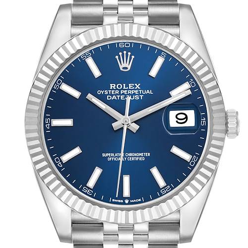 Photo of Rolex Datejust 41 Steel White Gold Blue Dial Mens Watch 126334 Box Card