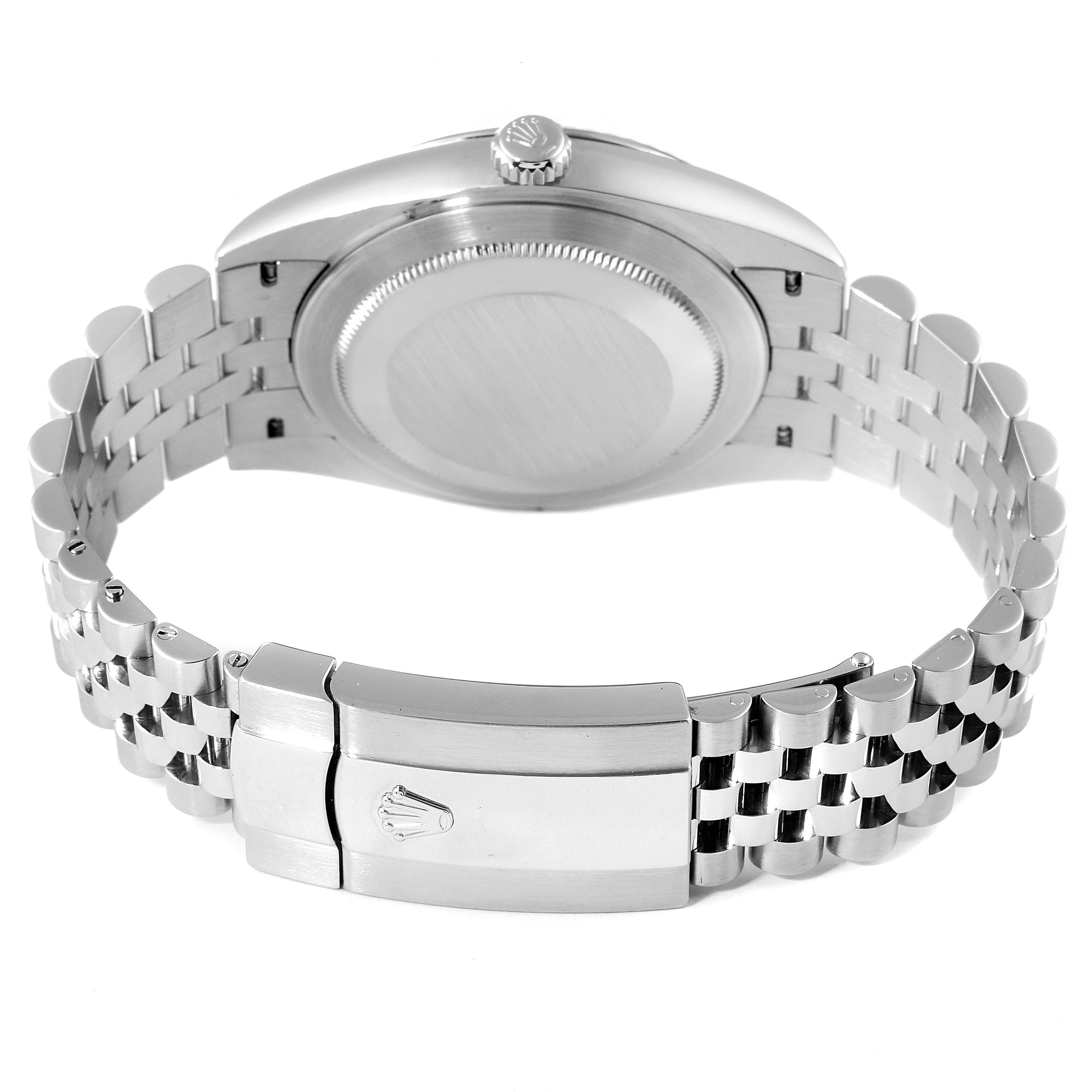 The image shows the case back and clasp of a Rolex Datejust 41 126334 Men
s Stainless Steel White Dial 126334 Men
s Stainless Steel White Dial, viewed from the backside.