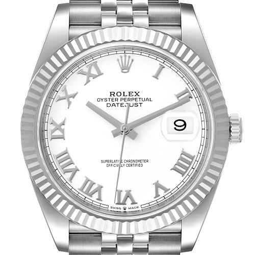 Photo of Rolex Datejust 41 Steel White Gold White Dial Mens Watch 126334 Box Card