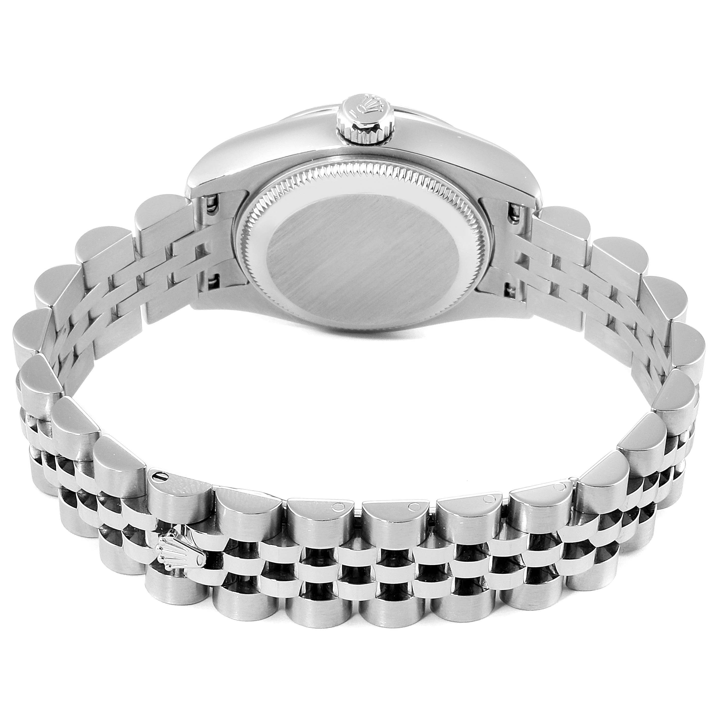 This image shows the back case and bracelet of a Rolex Datejust 179160 Women's Stainless Steel Pink Dial 179160 Women's Stainless Steel Pink Dial watch from a rear angle.