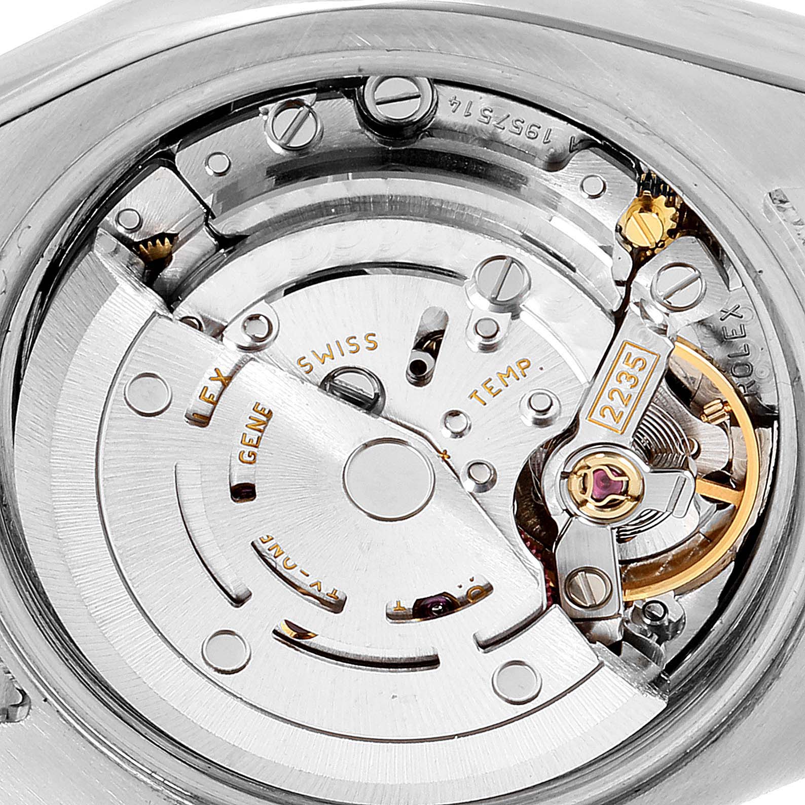 This image shows a close-up of the movement and internal mechanism of a Rolex Datejust 179160 Women's Stainless Steel Pink Dial 179160 Women's Stainless Steel Pink Dial watch.