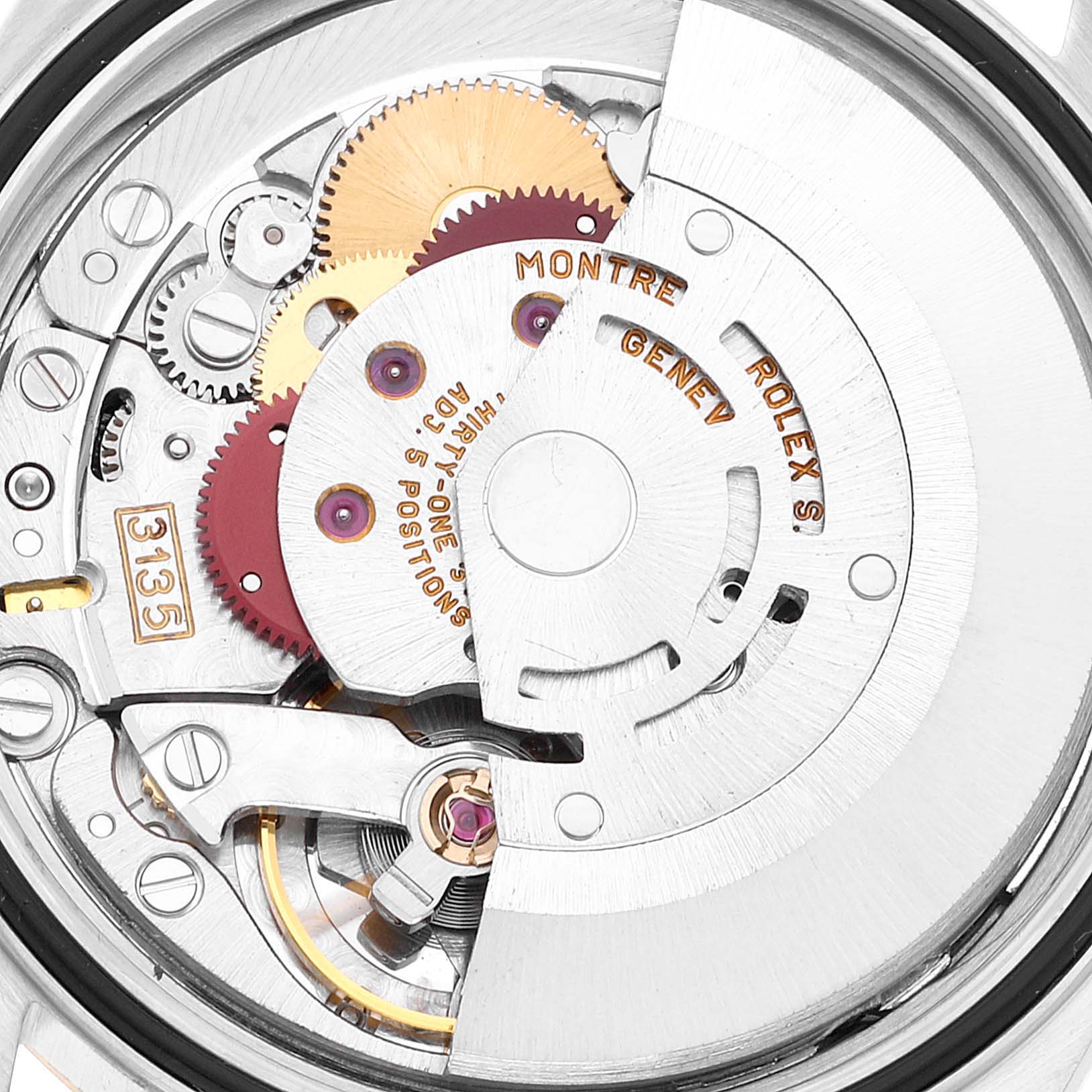 This image shows the inner mechanics and movement of the Rolex Datejust 16233 Men's Stainless Steel White Dial 16233 Men's Stainless Steel White Dial watch from a back view.