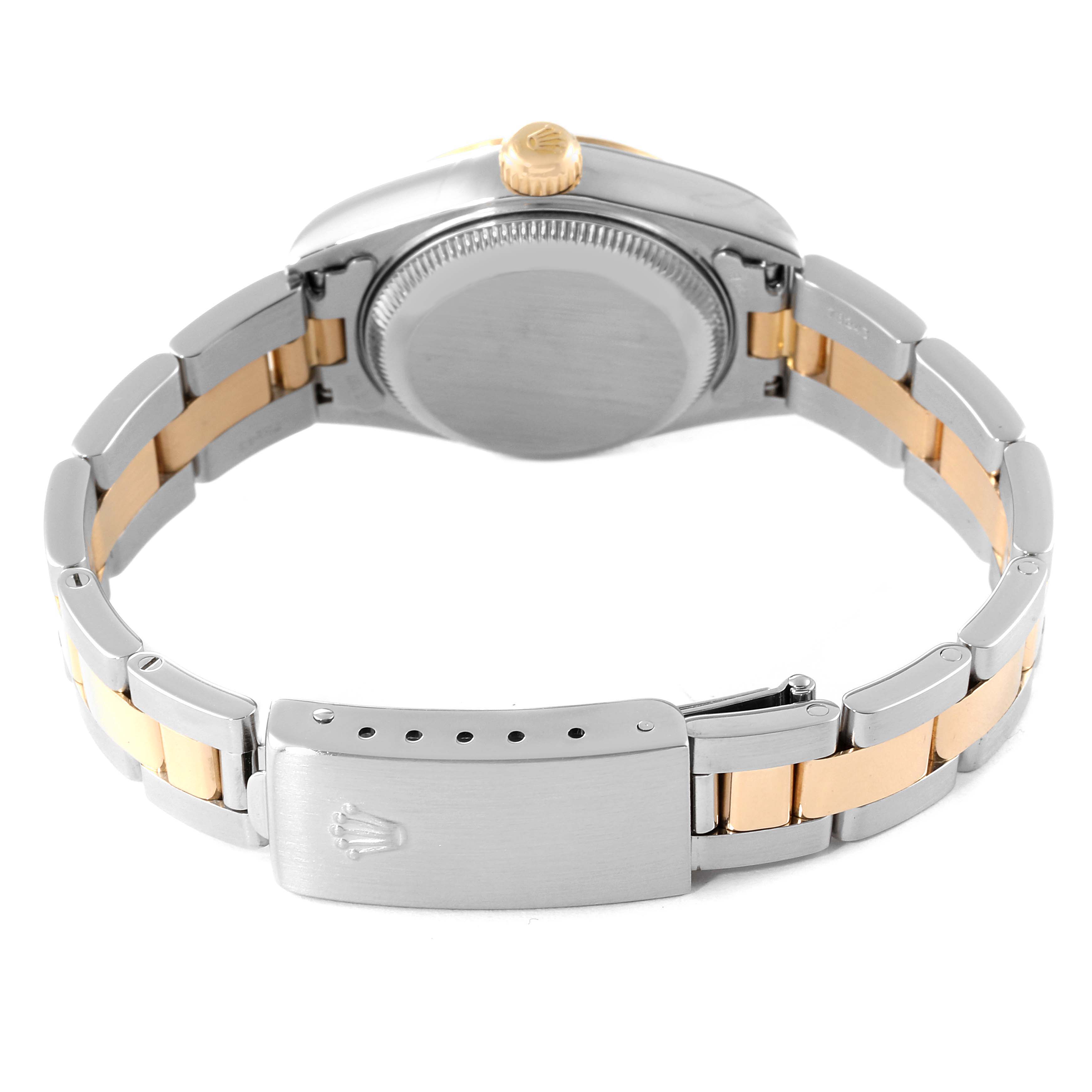 This image shows the back and clasp of a Rolex Datejust 79163 Women's Steel and Gold (two tone) White Dial 79163 Women's Steel and Gold (two tone) White Dial watch, highlighting the bracelet and crown.