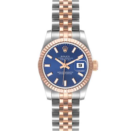 Photo of Rolex Datejust Steel Rose Gold Blue Dial Ladies Watch 179171 Box Card