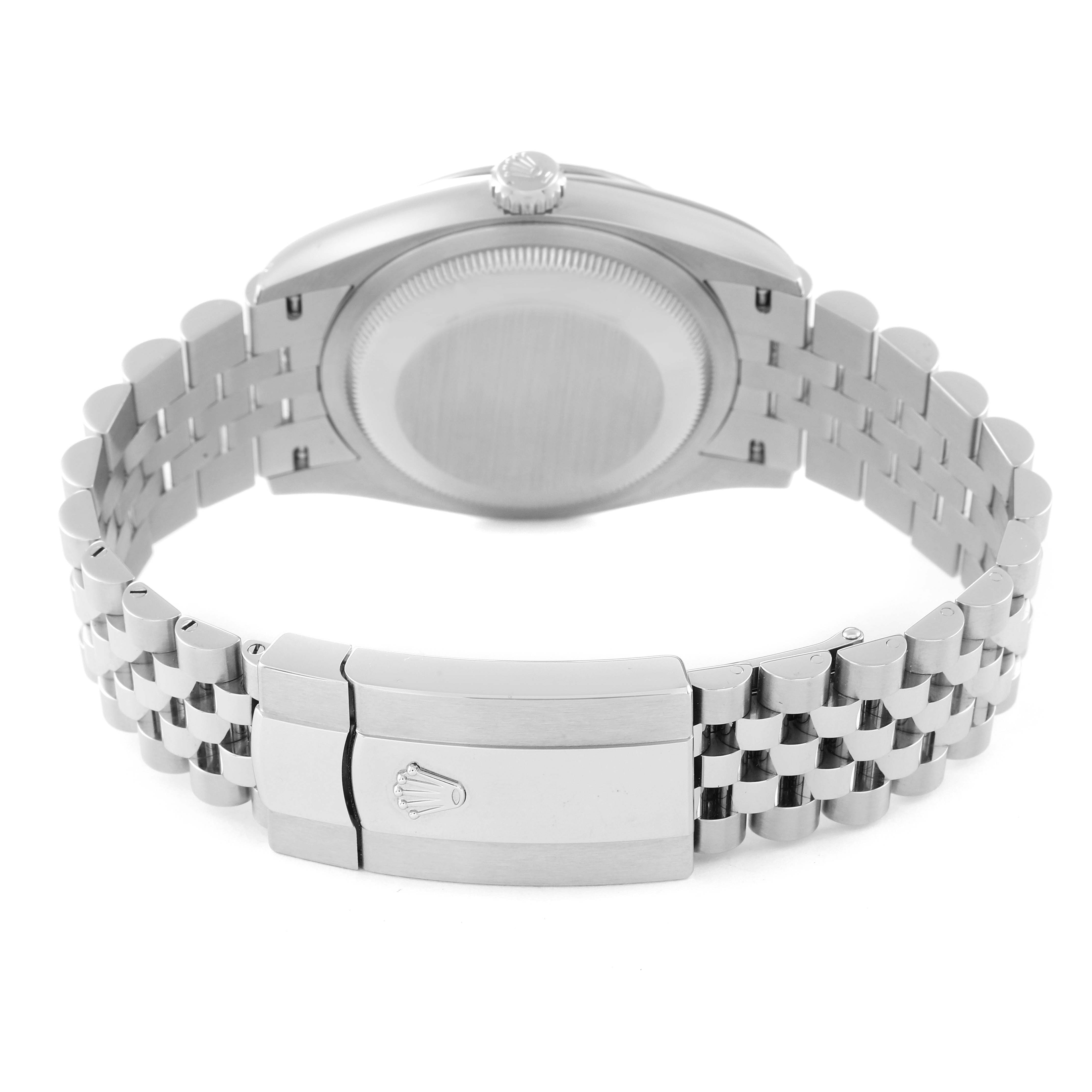 The image shows the back view of a Rolex Datejust 46550 Men's Stainless Steel Blue Dial 46550 Men's Stainless Steel Blue Dial watch, focusing on the case back and bracelet with the clasp visible.