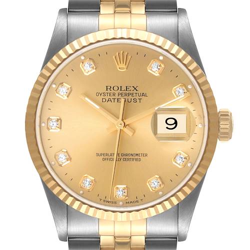 Photo of Rolex Datejust Steel Yellow Gold Diamond Dial Mens Watch 16233 Papers
